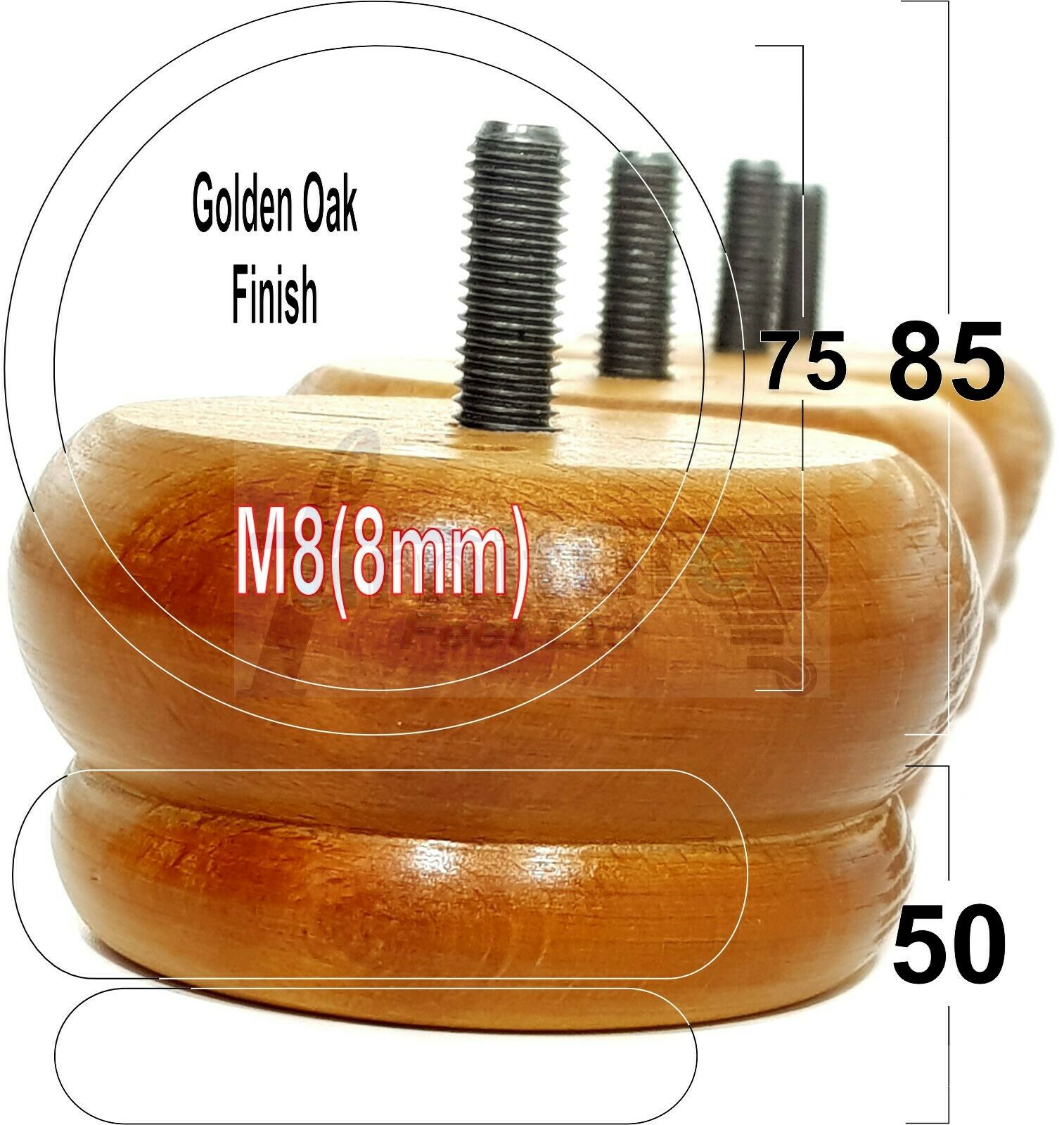 4 Turned Wood Furniture Legs Chair Sofa Bed M8 Replacement Bun Feet 50mm High