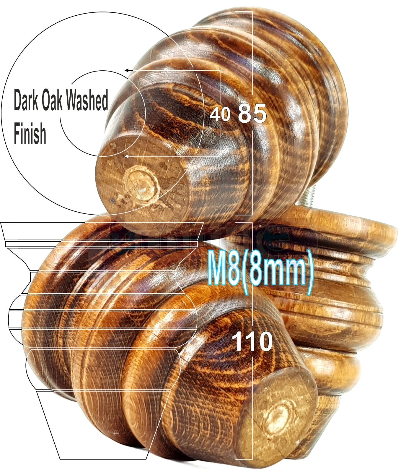 4x Turned Wood Furniture Legs Replacement Feet 110mm High Multiple Colours Chairs Stools Sofa's Beds Settee Cabinets M8