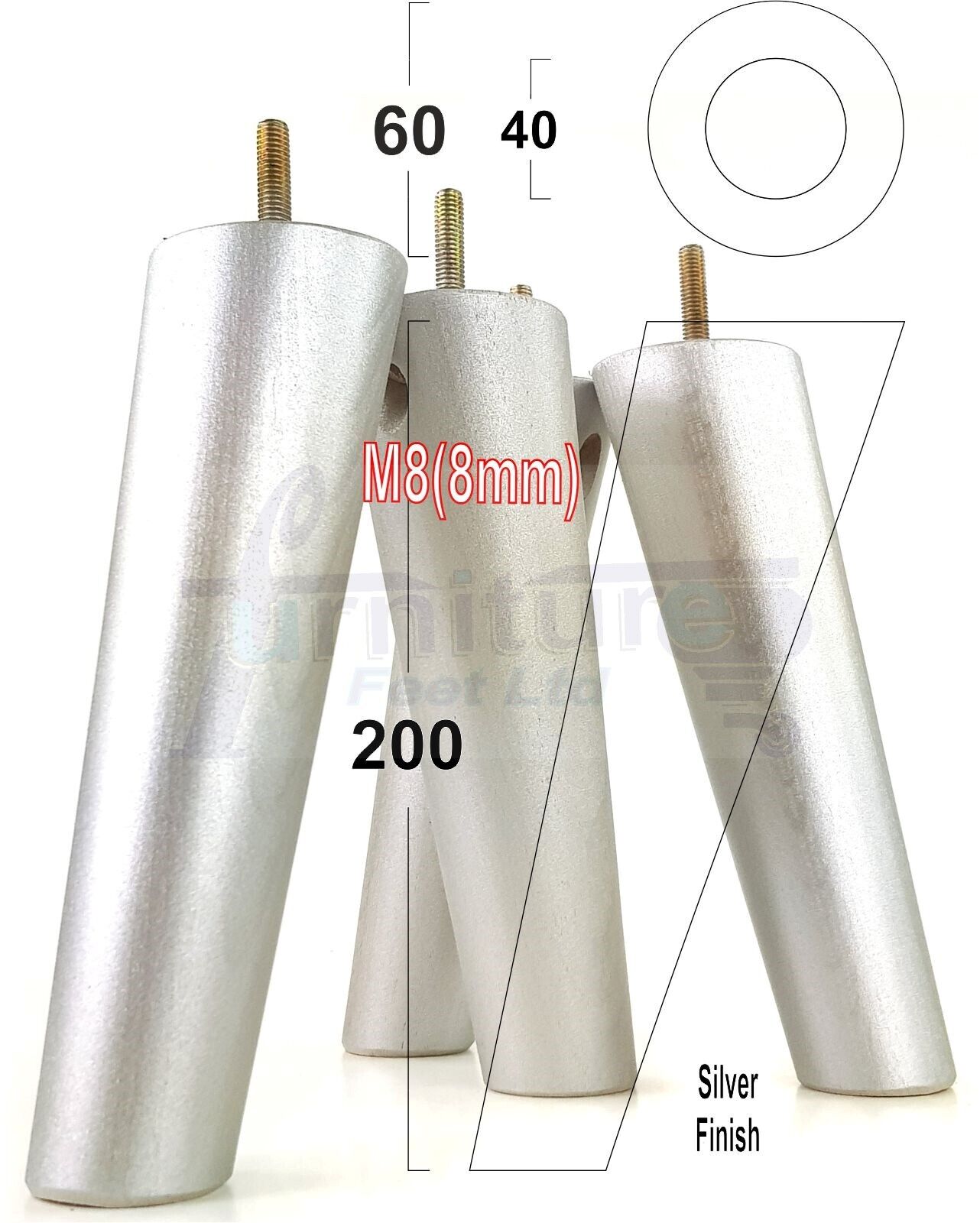 4 Solid Wood Turned Furniture Feet Replacement Mid Centry Angled Retro Legs 200mm High M8 Sofa Chairs Stools Cabinets Beds