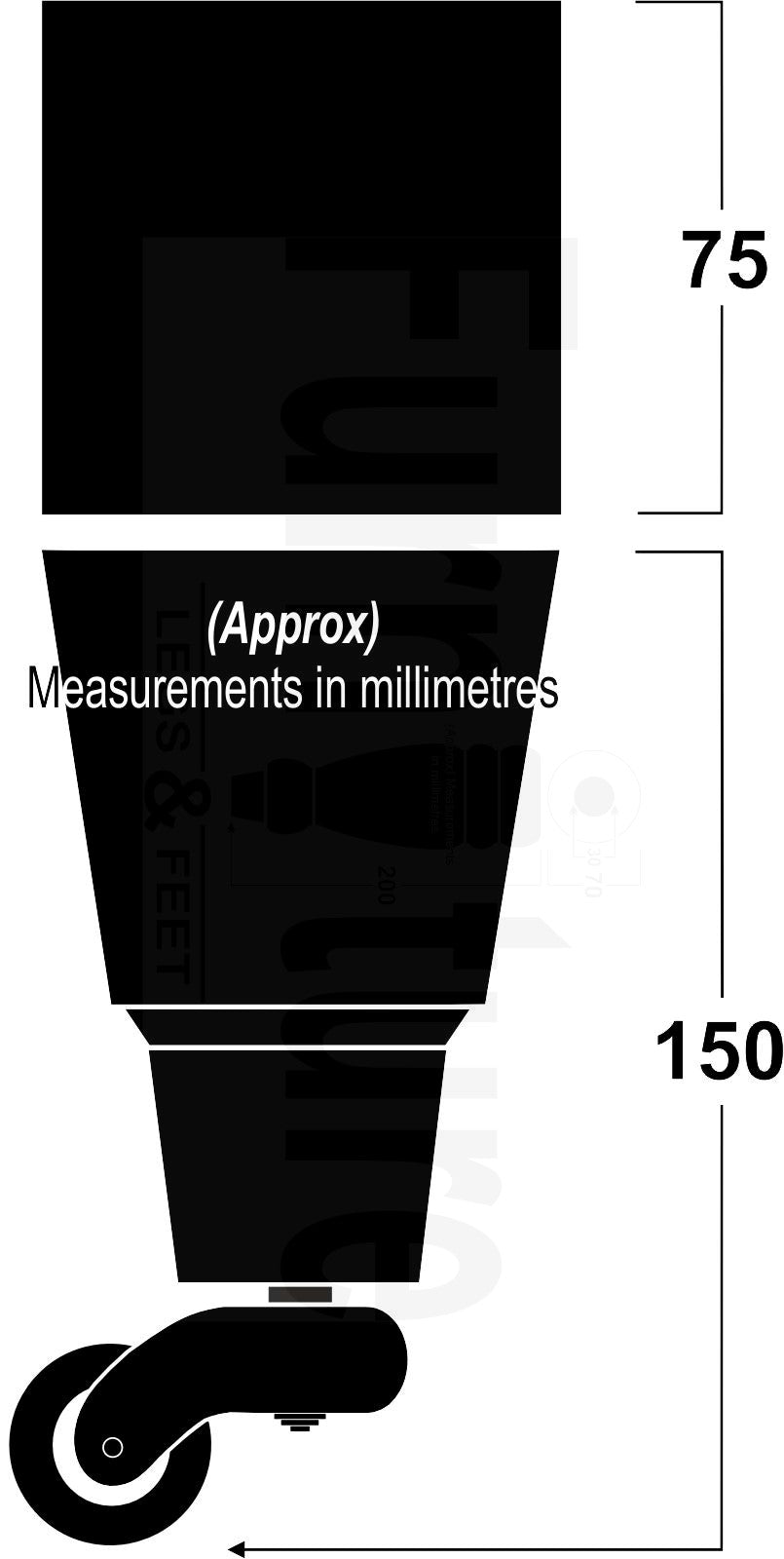 4x Block Wood With Castor Furniture Legs 8mm Thread For Chairs Settees Sofa 150mm