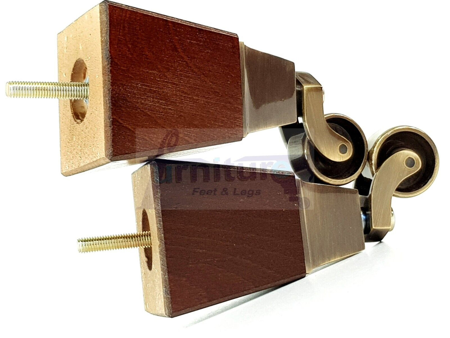 4x Block Wood With Antique Castor Furniture Legs 8mm Thread For Chairs Settees Sofa 150mm