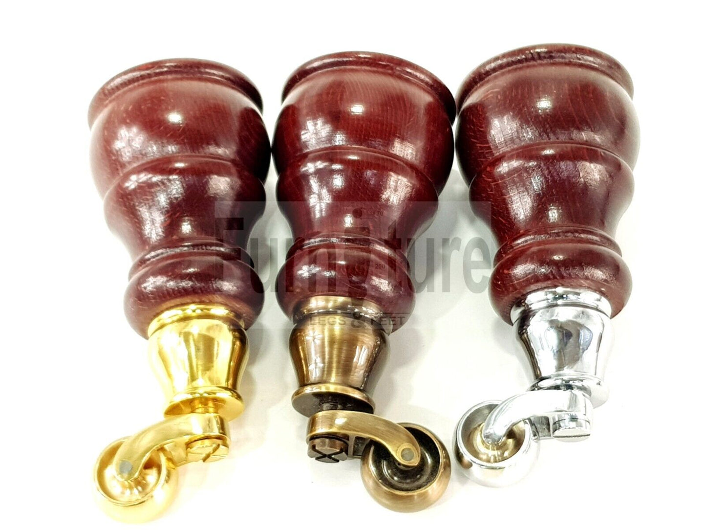 4 Turned Wood Feet Mahogany Castor Legs Chair Furniture Stools Sofa Chairs M8 160mm 6 Inch High