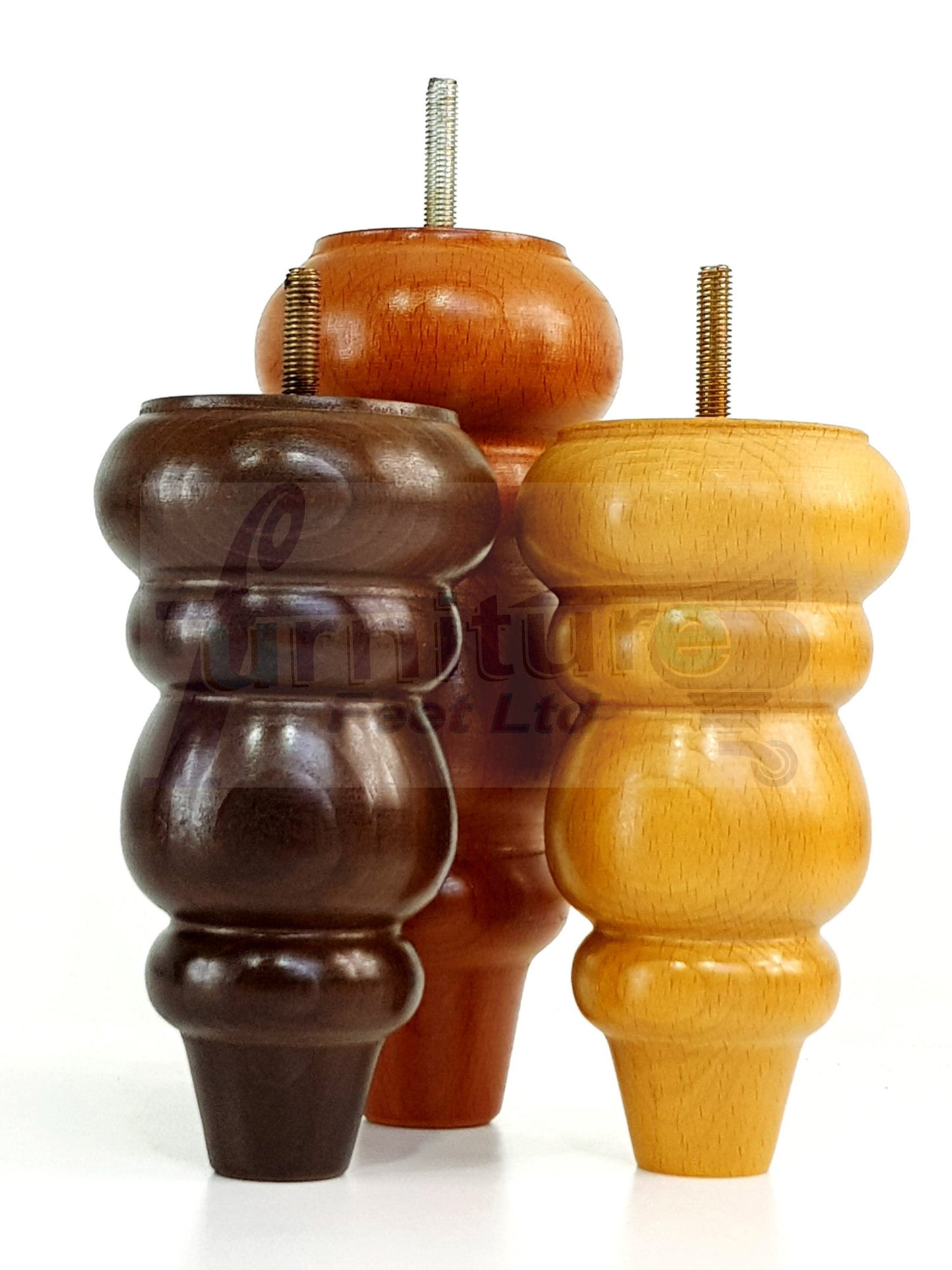 4 Solid Wood Furniture Legs Replacement Turned Feet 200mm High M8(8mm) Thread: Chestnut