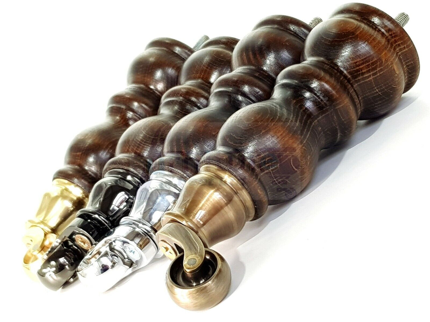 4x Furniture Feet With Castor 205mm High Legs Walnut Wood Finish M8 Sofas Chairs Stools Cabinets 8 Inches Tall