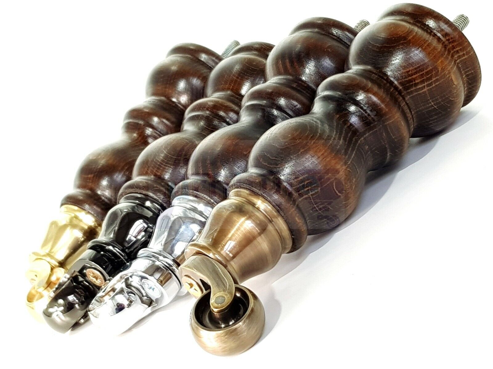 4x Furniture Feet With Castor 205mm High Legs Walnut Wood Finish M8 Sofas Chairs Stools Cabinets 8 Inches Tall