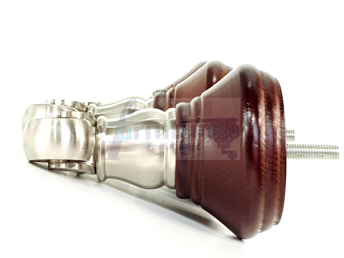 4x Antique Mahogany Wooden Furniture Sofa Legs M8 With Castors Replacment Chair Settee Feet 115mm - 125mm High