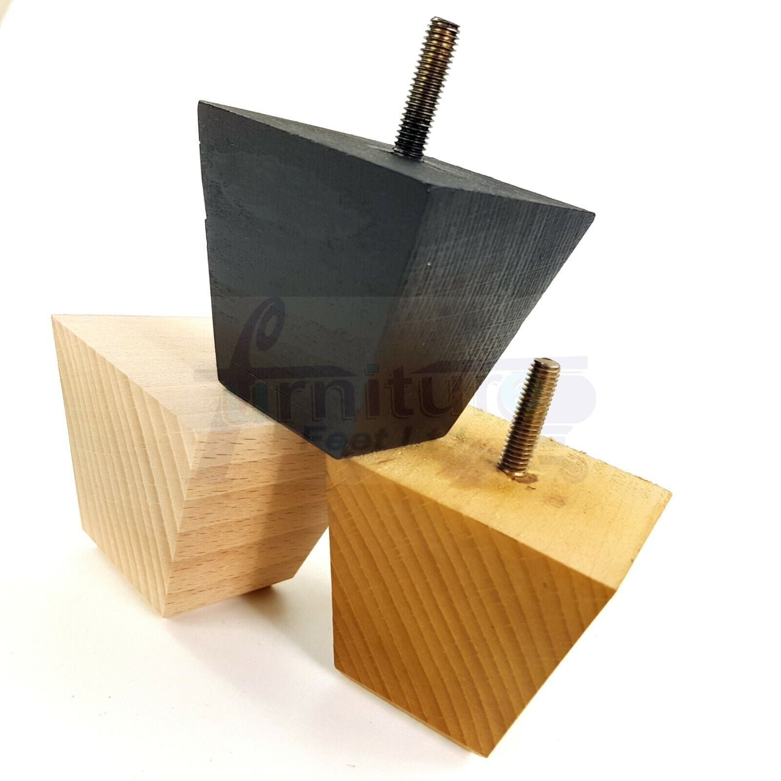 4 Solid Wood Square Furniture Feet Replacement Legs 65mm High M10 Thread