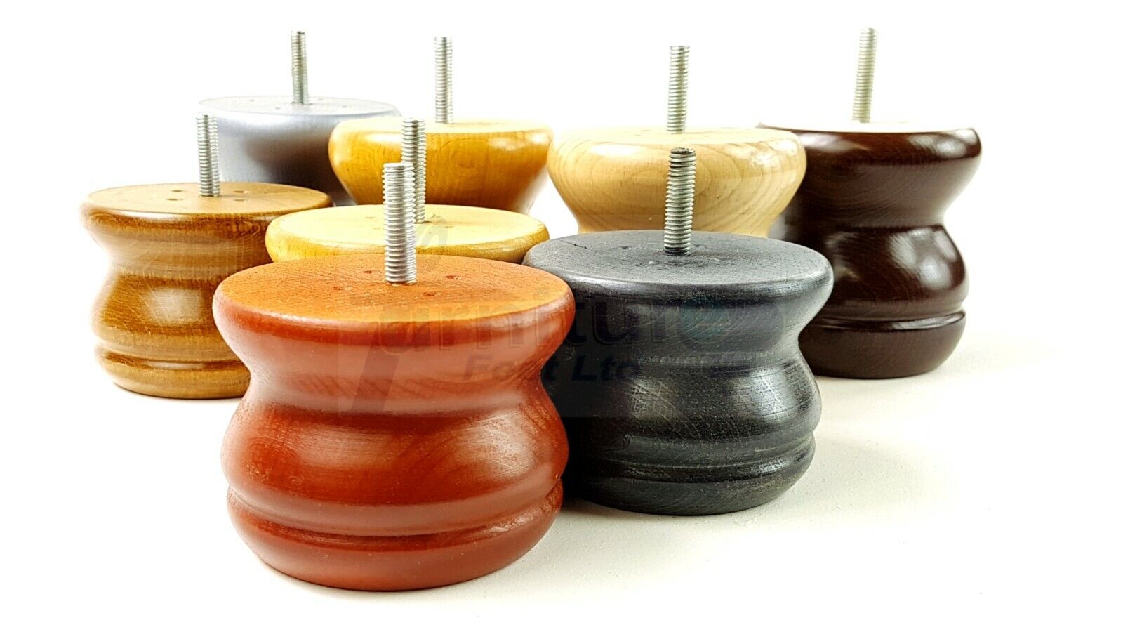 4x Turned Solid Wood Furniture Legs Replacement Bun Feet 70mm High 8mm Thread