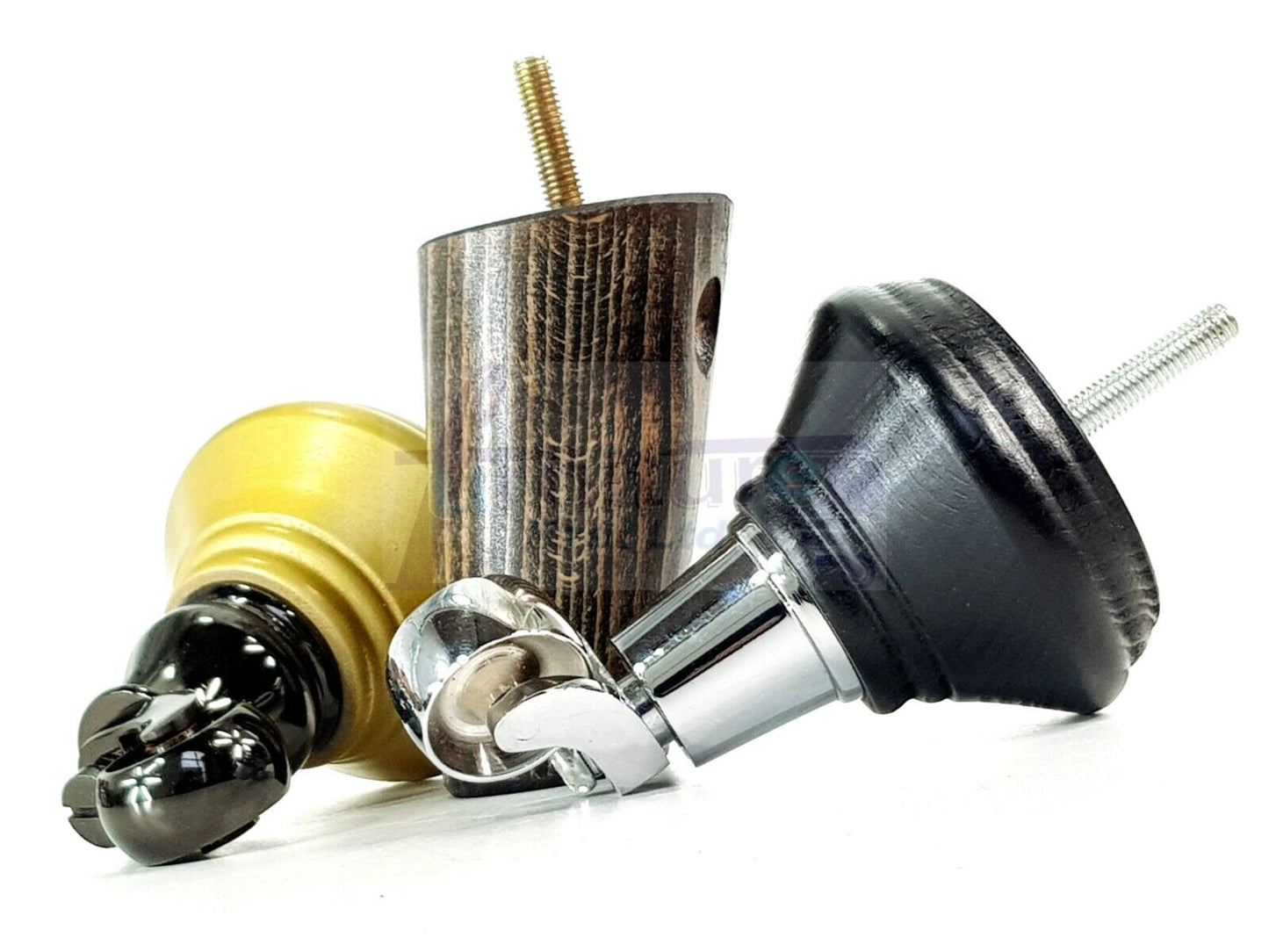 2 Antique Brown Stain Wood Furniture Sofa Legs With Castor 125mm & 2 Angled Back Feet Chair Settee 100mm High M8