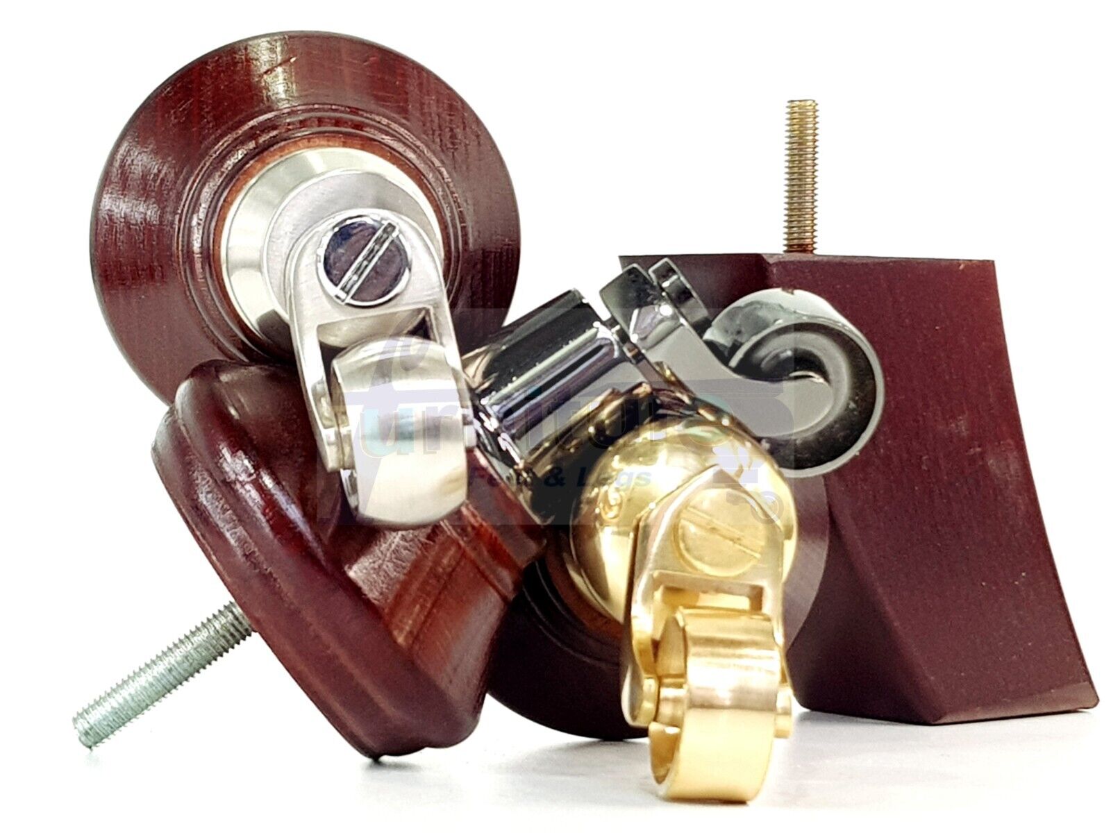 2 Mahogany Wood Furniture Sofa Feet With Castor 125mm & 2 Curved Legs Chair Settee 100mm High M8