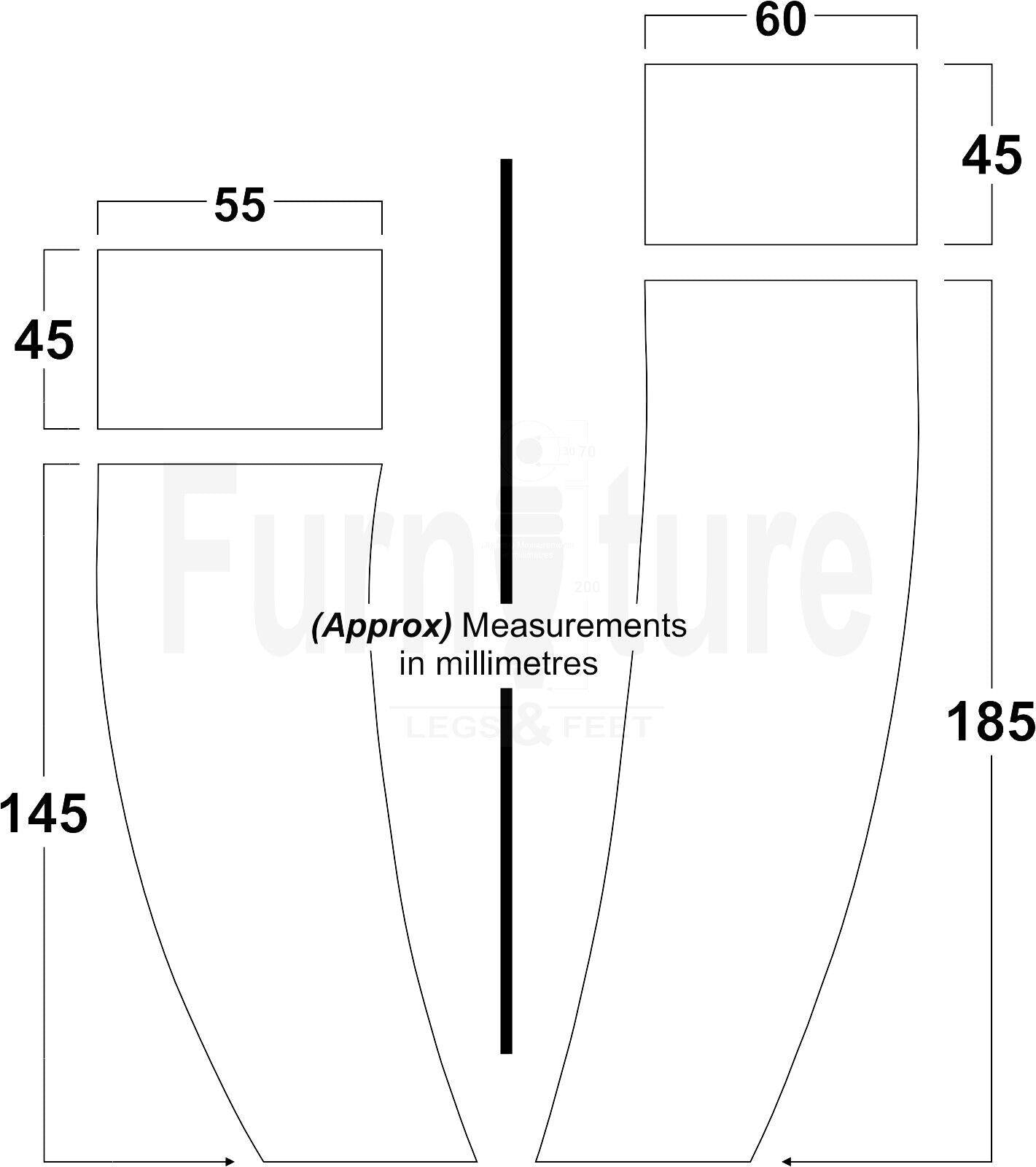 Set Of 4 Solid Wood Curved Furniture Feet Replacement Legs 185mm High M8(8mm)