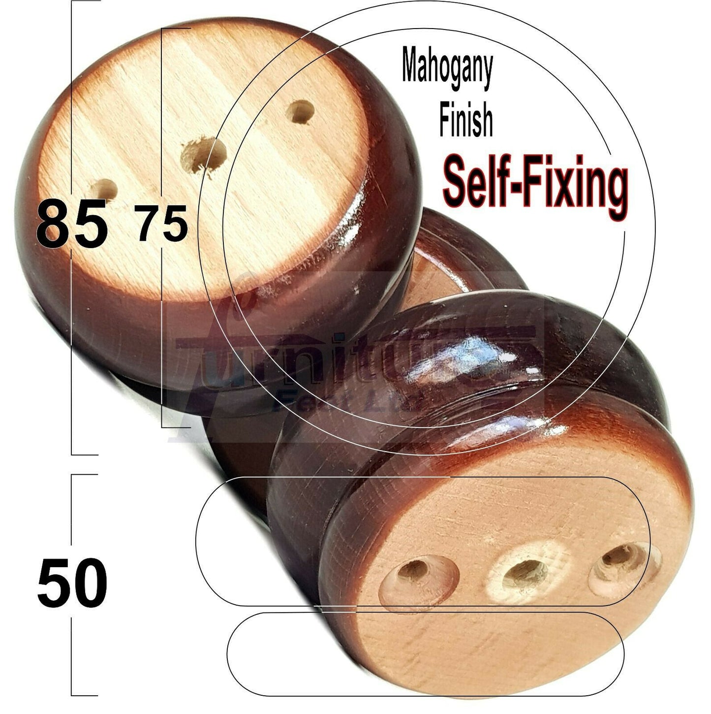 4 Turned Wood Furniture Legs Chair Sofa Stool Bed Replacement Bun Feet 50mm High