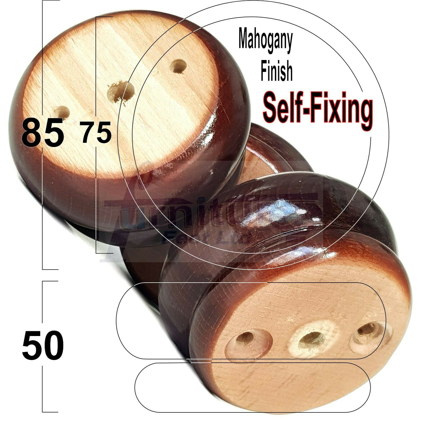 4 Turned Wood Furniture Legs Chair Sofa Stool Bed Replacement Bun Feet 50mm High