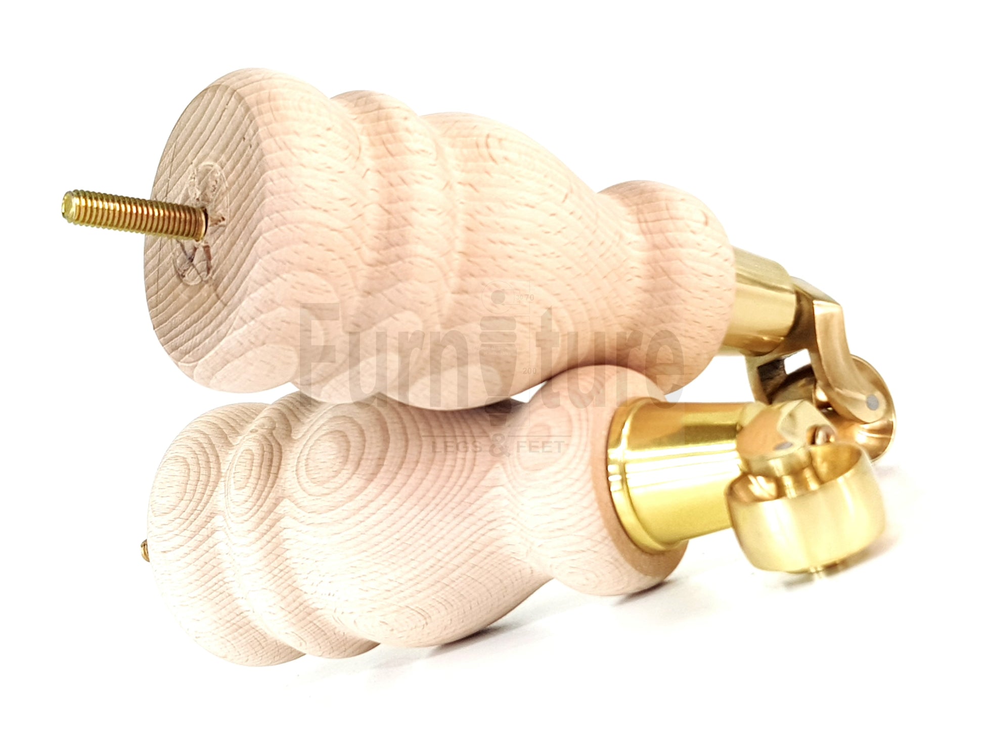 Set Of 4 Wooden Turned Replacement Furniture Legs 200mm High With Brass Castor Wheels 8mm Thread