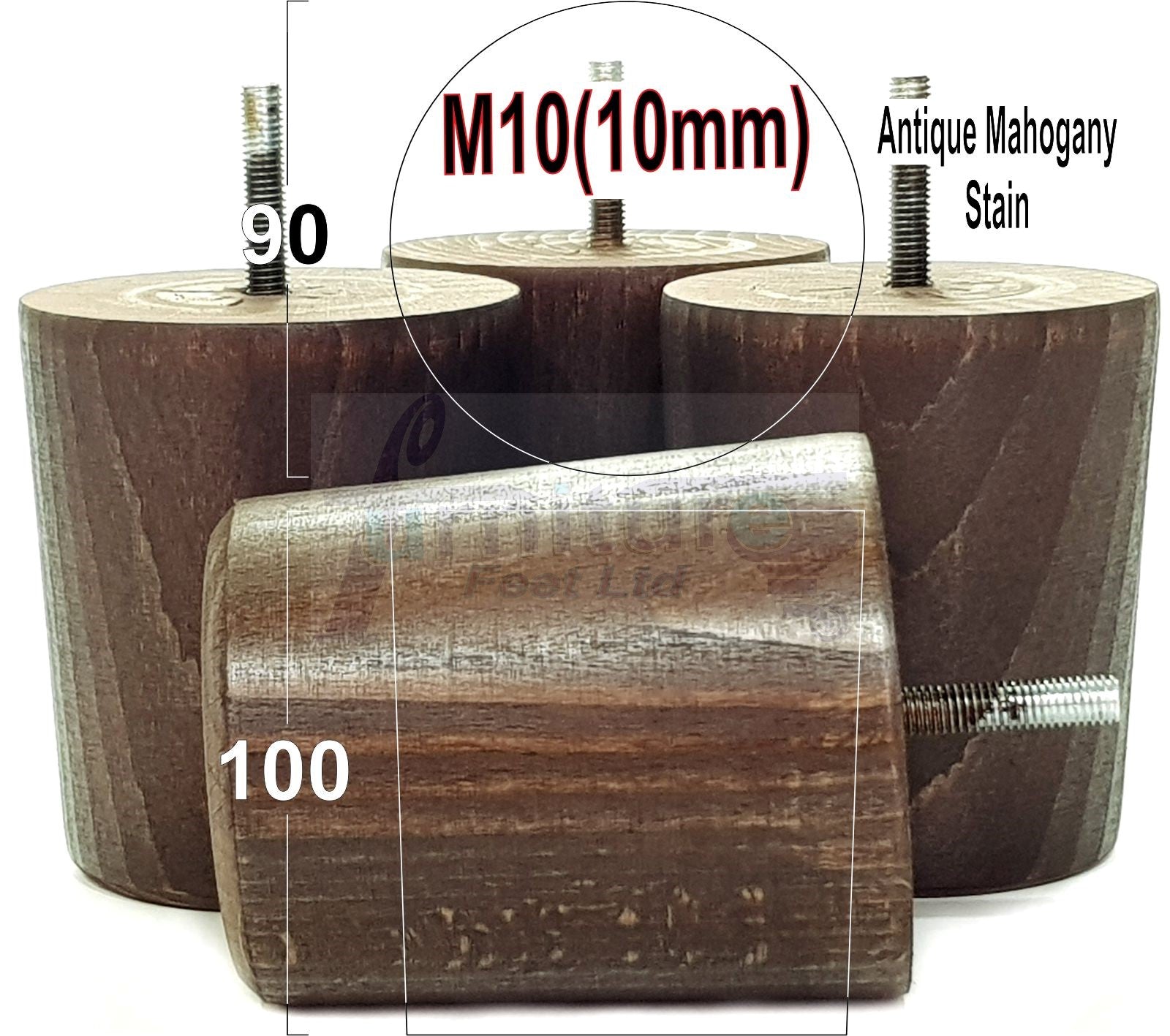 4x Turned Wood Furniture Legs Chair Sofa Bed M10 Replacement Settee Feet 100mm