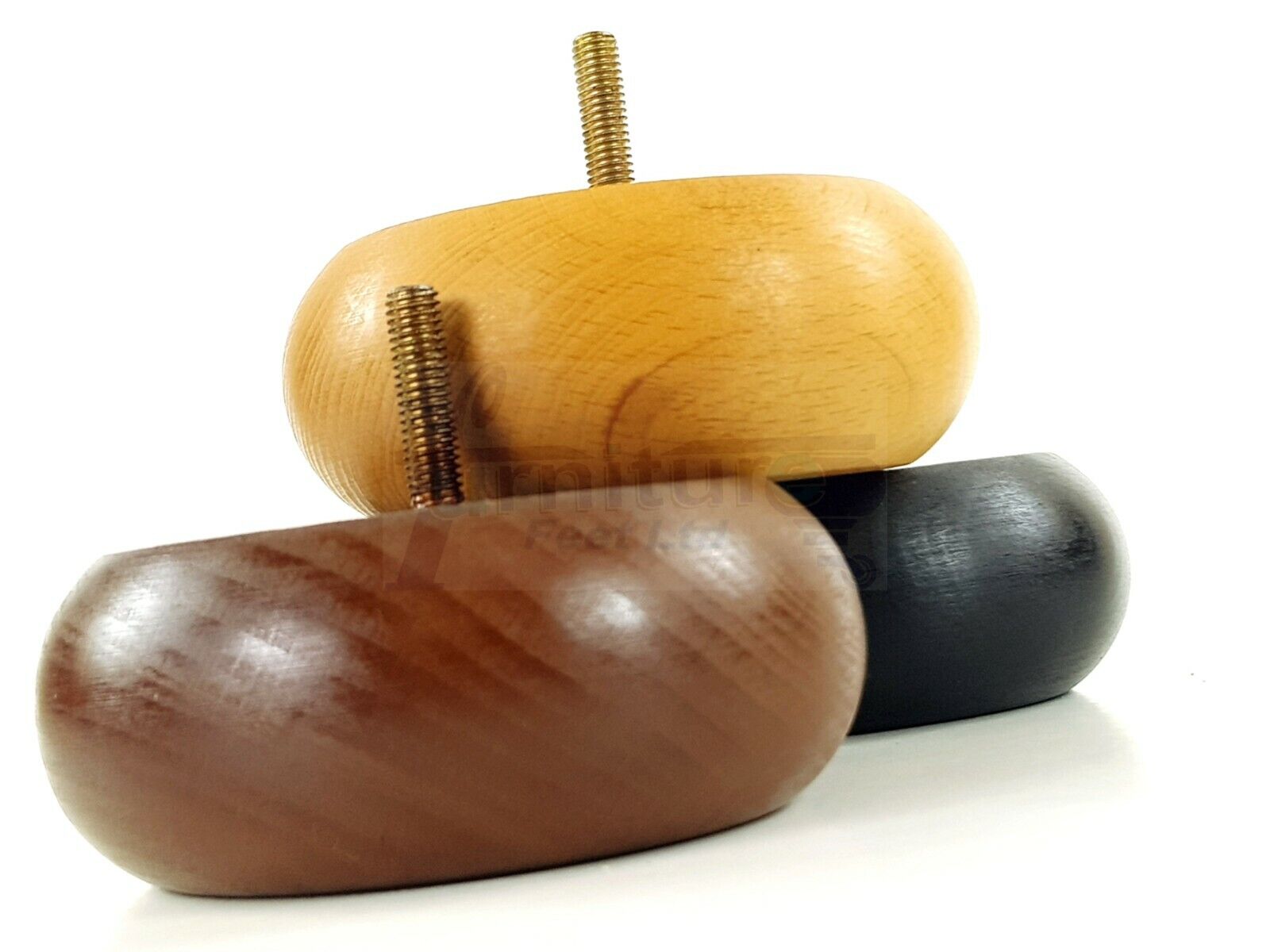 Set Of 4 Turned Wood Furniture Legs Chair Sofa Bed Replacement Bun Feet 40mm High M10 Thread