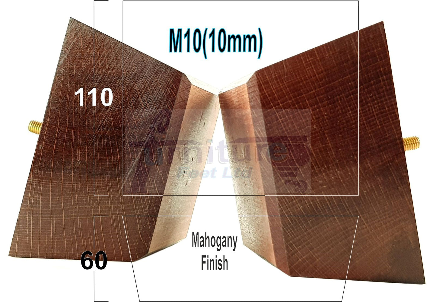 4x Square Wood Sofa Legs 60mm High Replacement Furniture Feet Chairs Cabinets M10 Thread