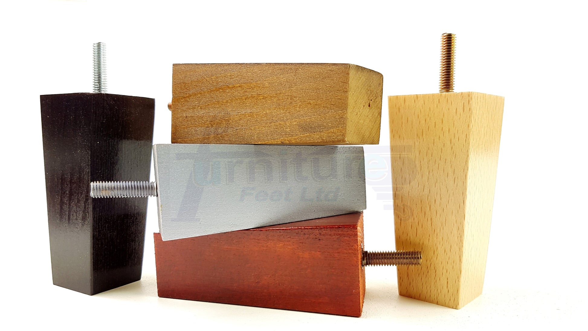 4x Solid Wood Block Furniture Legs Replacement Square Feet 100mm High M8 Thread