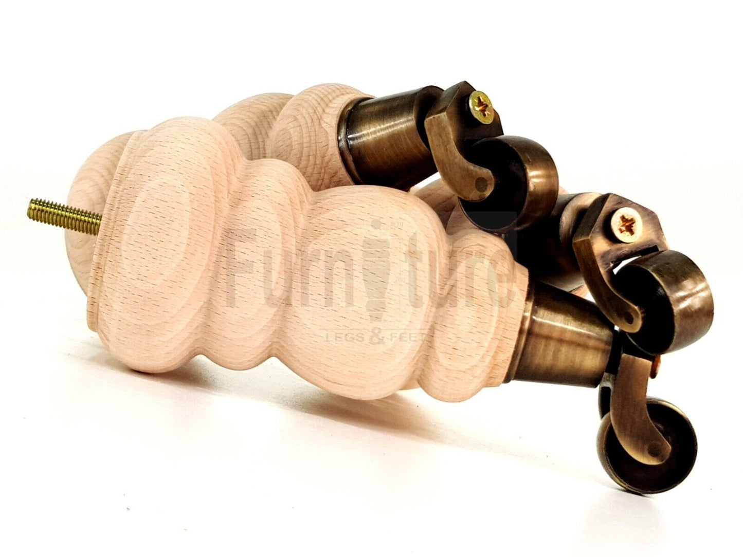 4x Turned Solid Wood Furniture Legs Replacement Feet 200mm High 8mm Thread