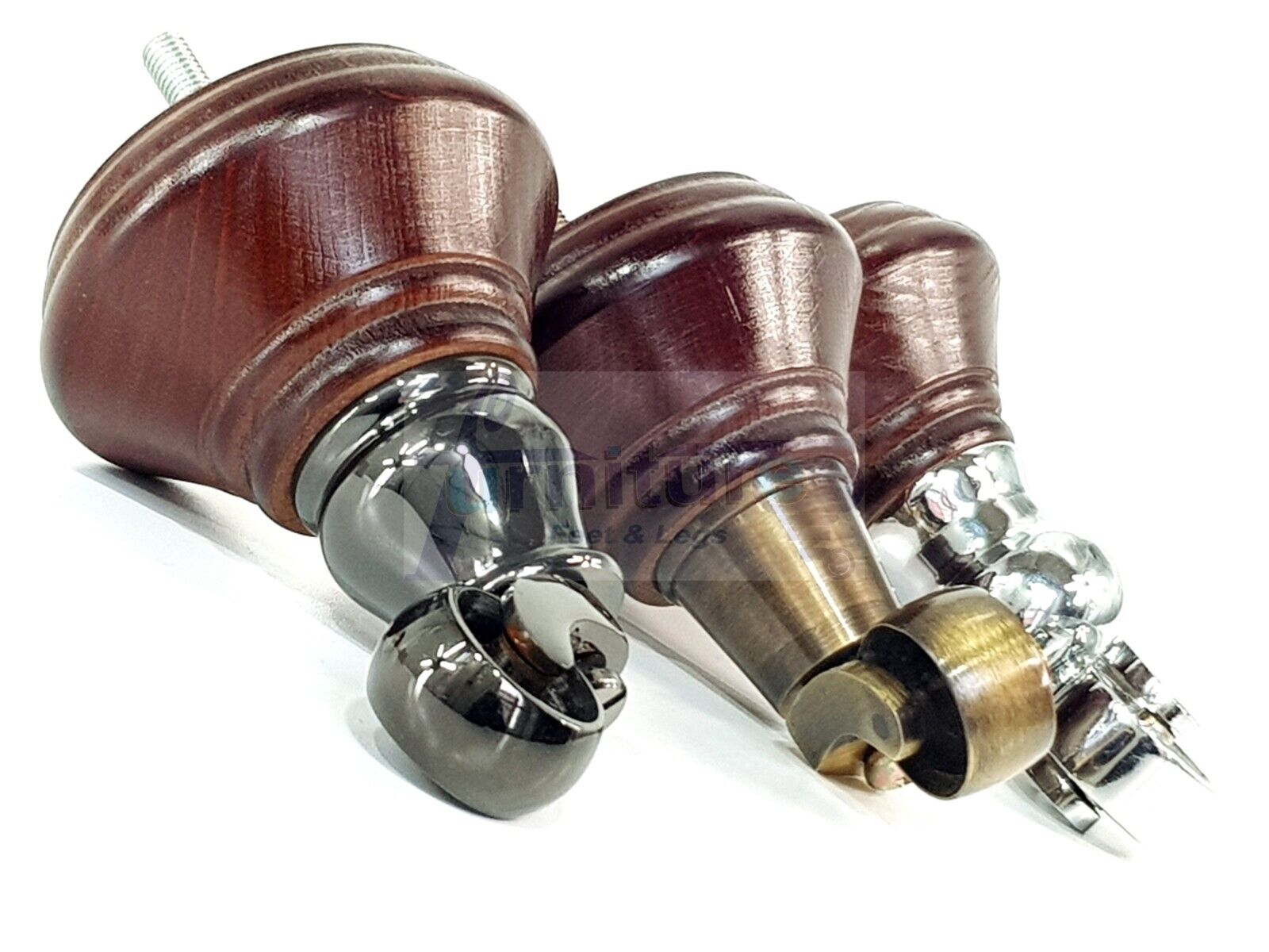 4x Antique Mahogany Wooden Furniture Sofa Legs M8 With Castors Replacment Chair Settee Feet 115mm - 125mm High