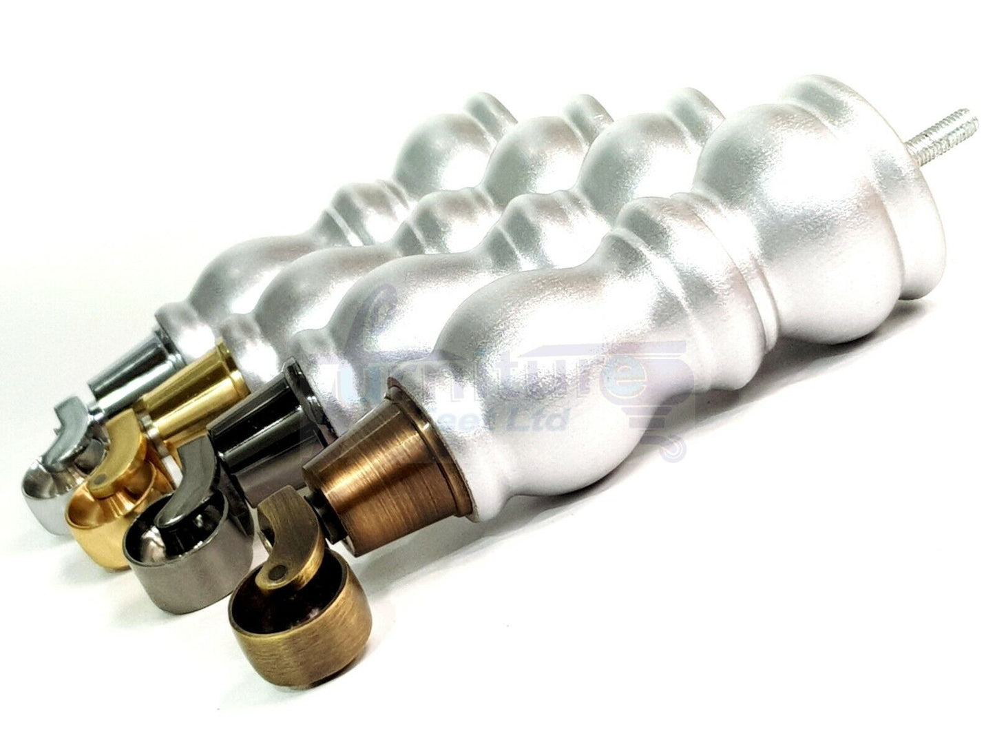 4x Furniture Feet With Castor 205mm High Legs Silver Wood M8 Sofas Chairs Stools Cabinets 8 Inches Tall