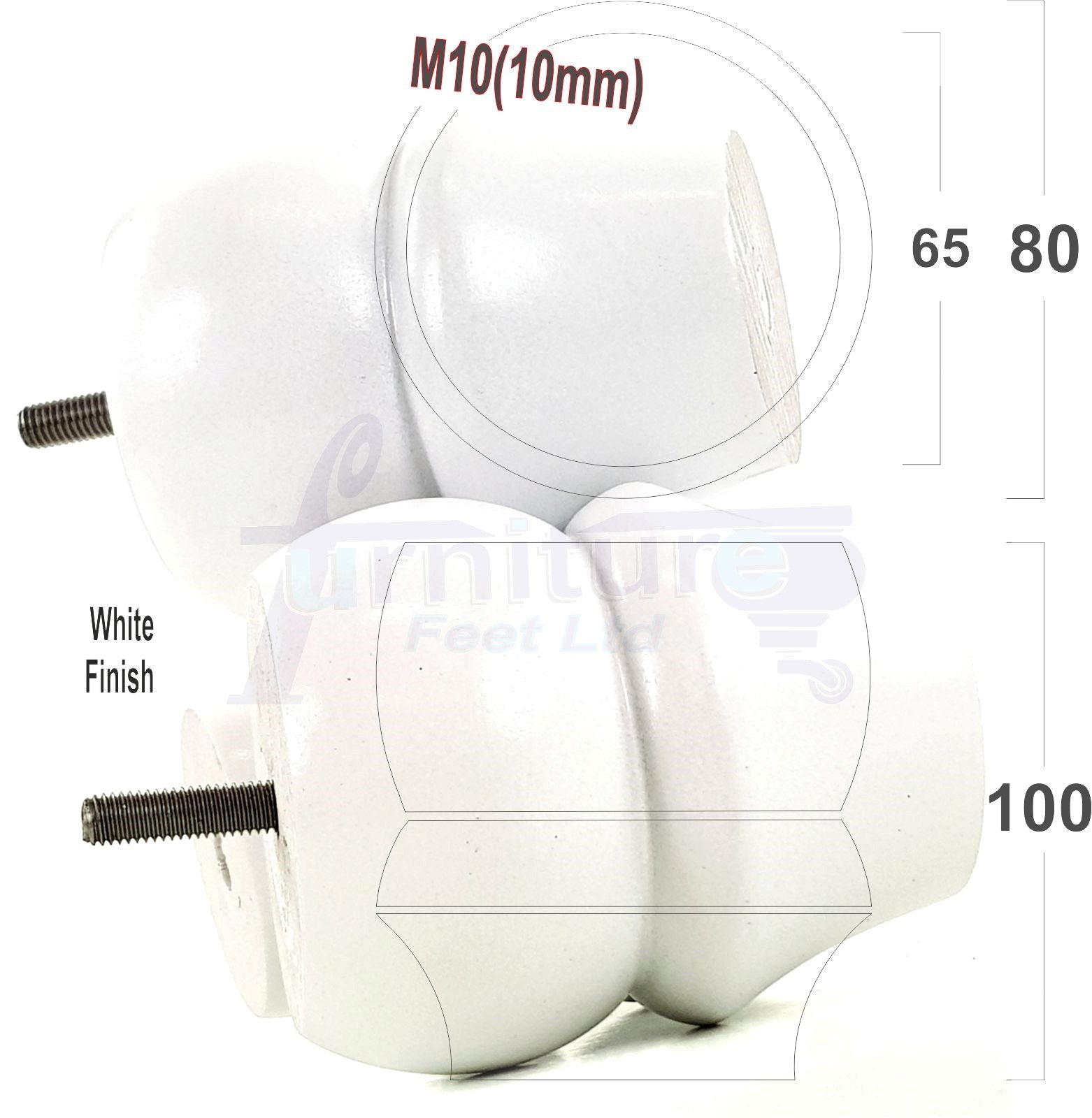 Set Of 4 Solid Wood Turned Furniture Legs Replacement Bun Feet 100mm High 10mm Thread