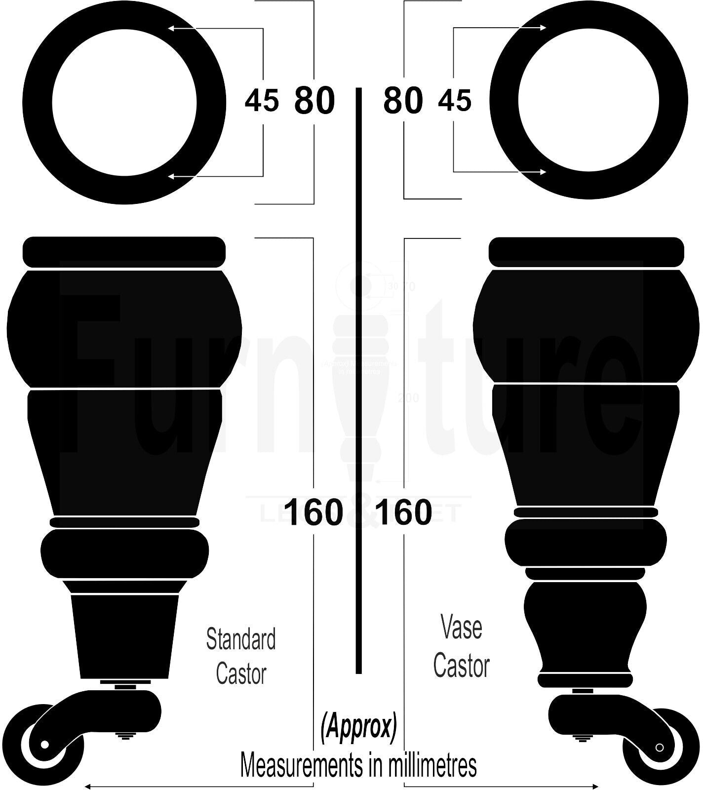 4 Turned Wood Feet Natural Castor Legs Chair Furniture Stools Sofa Chairs M8 160mm 6 Inch High