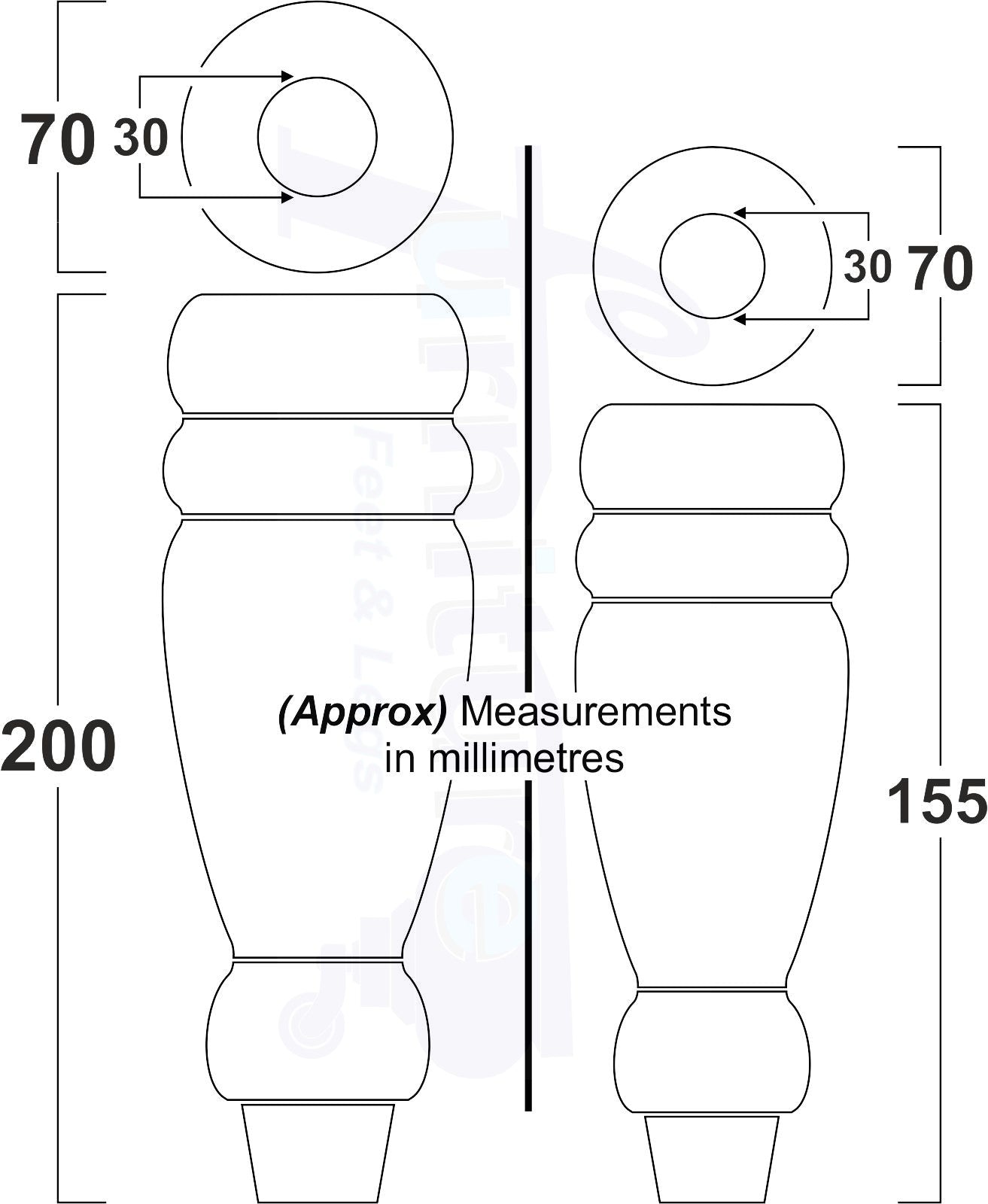 Set Of 4 Turned Furniture Legs Replacement Sofa Feet 200mm Hight M10 Thread