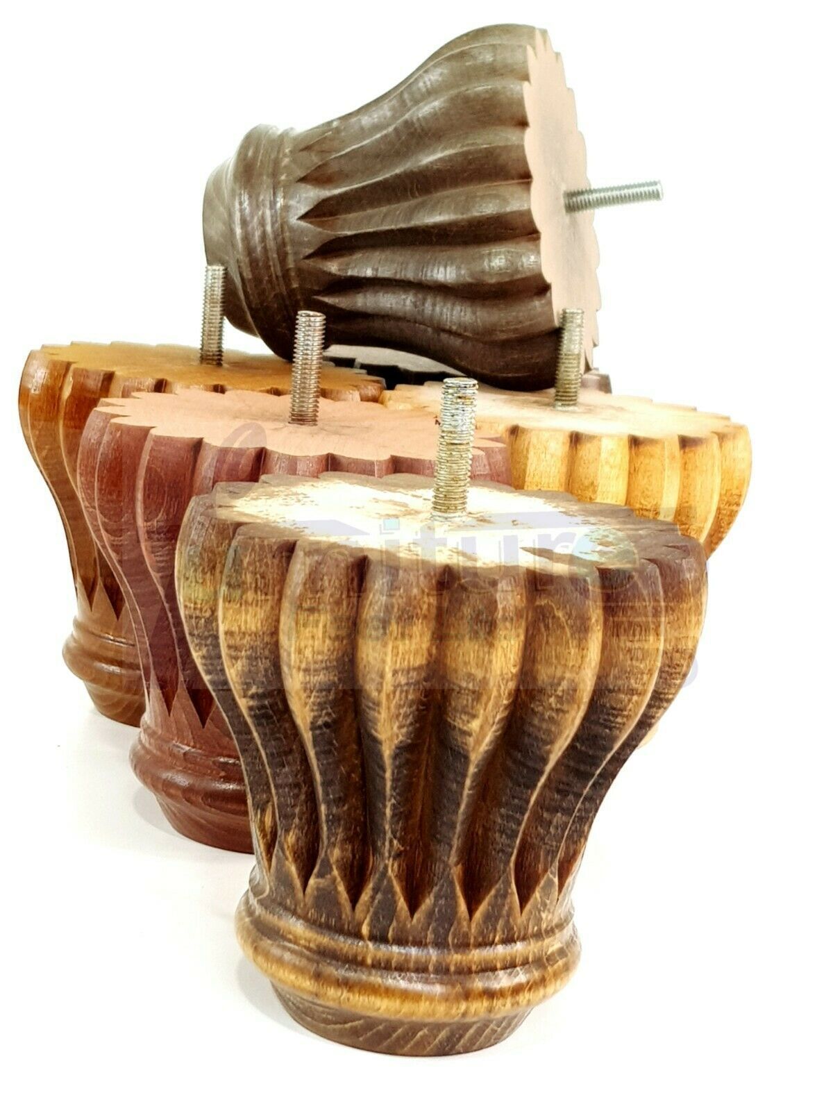 4 Grooved Replacement Furniture Bun Feet Multiple Colours Turned Wooden Legs 110mm High Settee Chairs Sofas Footstools Cabinets M8