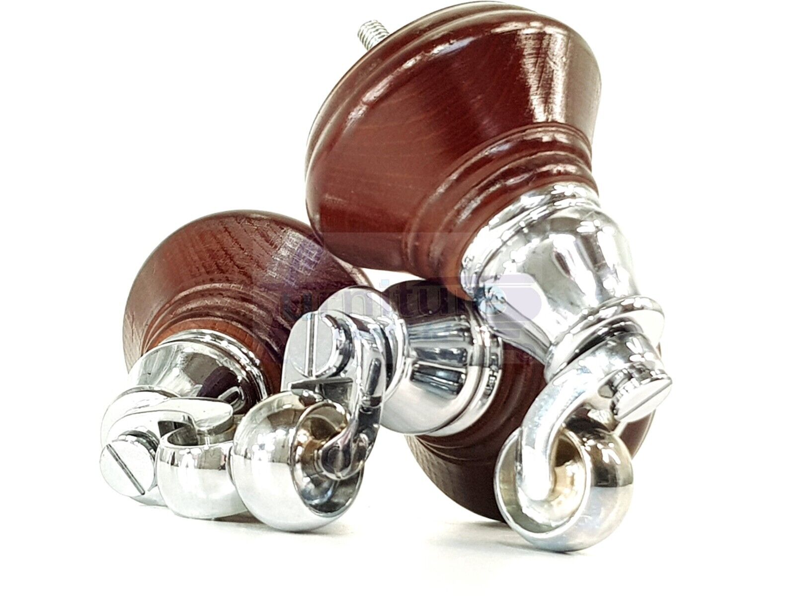 4x Mahogany Wooden Furniture Sofa Legs M8 With Castors Replacment Chair Settee Feet 115mm - 125mm High