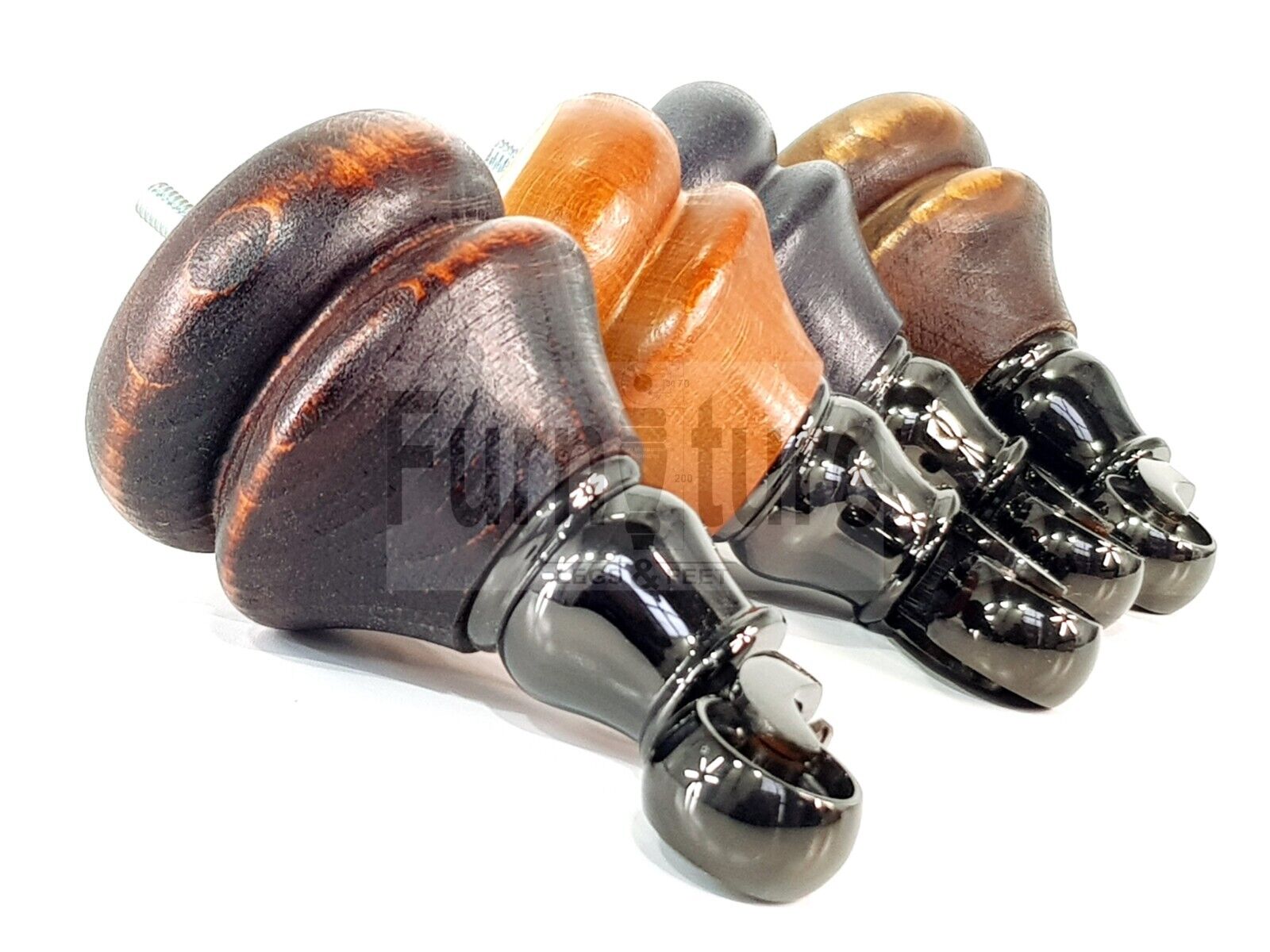 Set Of 4 Turned Furniture Wood Feet With Black Castors 140mm Sofas Chairs Settee Cabinets Beds M8(8mm)