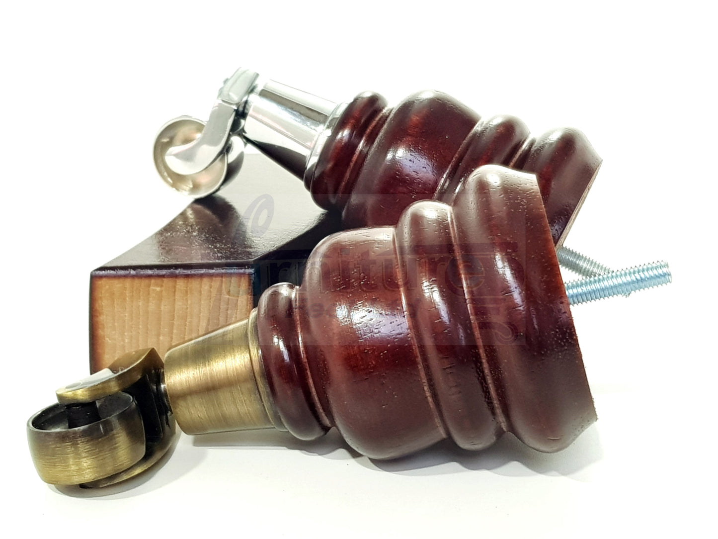 Mahogany Turned Wood Furniture Feet 2 With Castors 155mm and 2 Curved Back Legs Sofas Chairs Stools Cabinets Beds M8 6 Inches