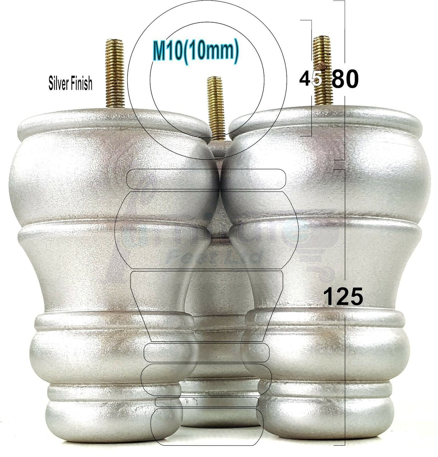 4 Turned Wood Furniture Legs M10 Thread Replacement Feet 125mm High Sofa Chairs Beds
