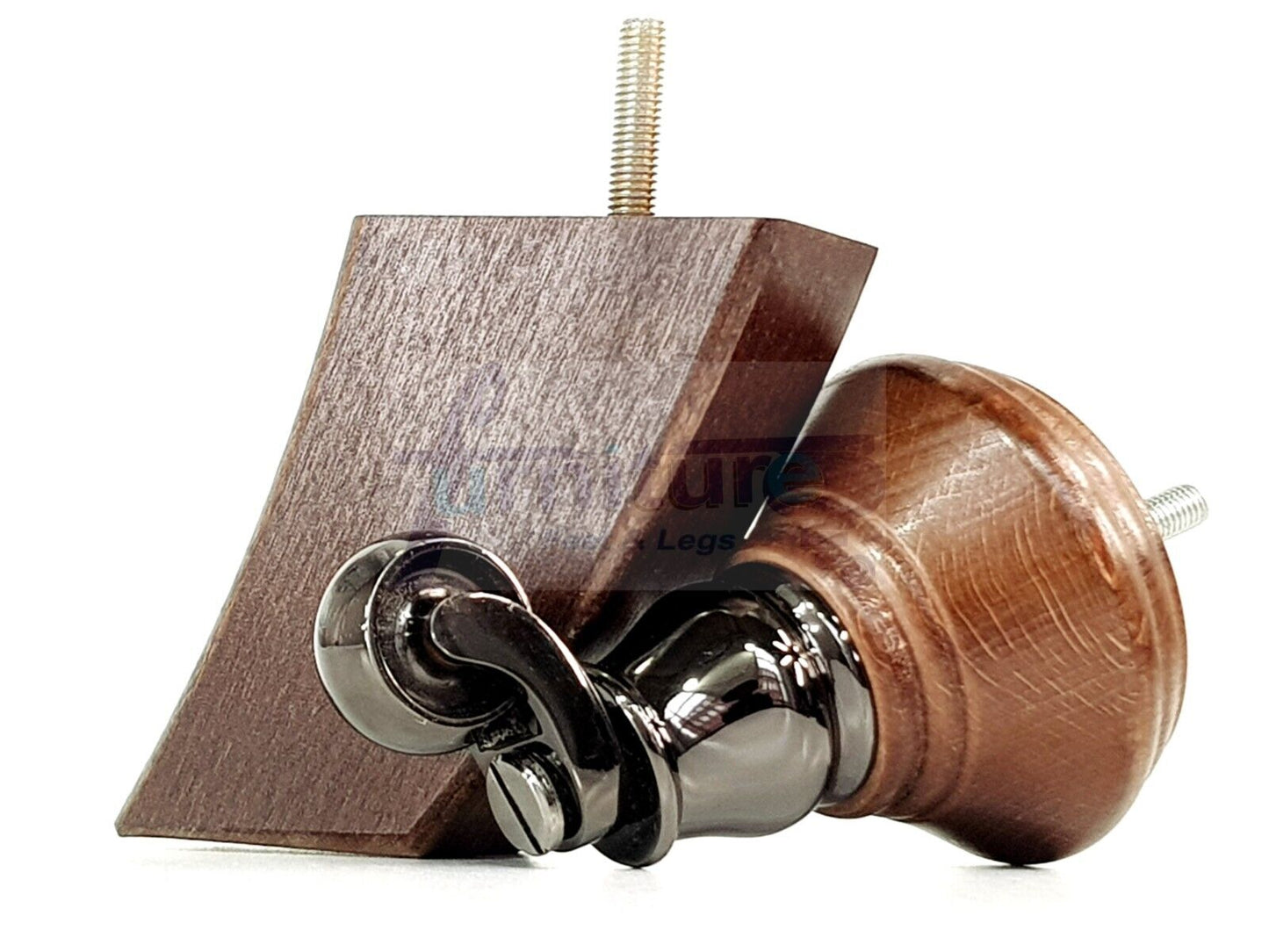 2 Antique Mahogany Stain Wood Furniture Sofa Feet With Castor 125mm & 2 Curved Legs Chair Settee 100mm High M8