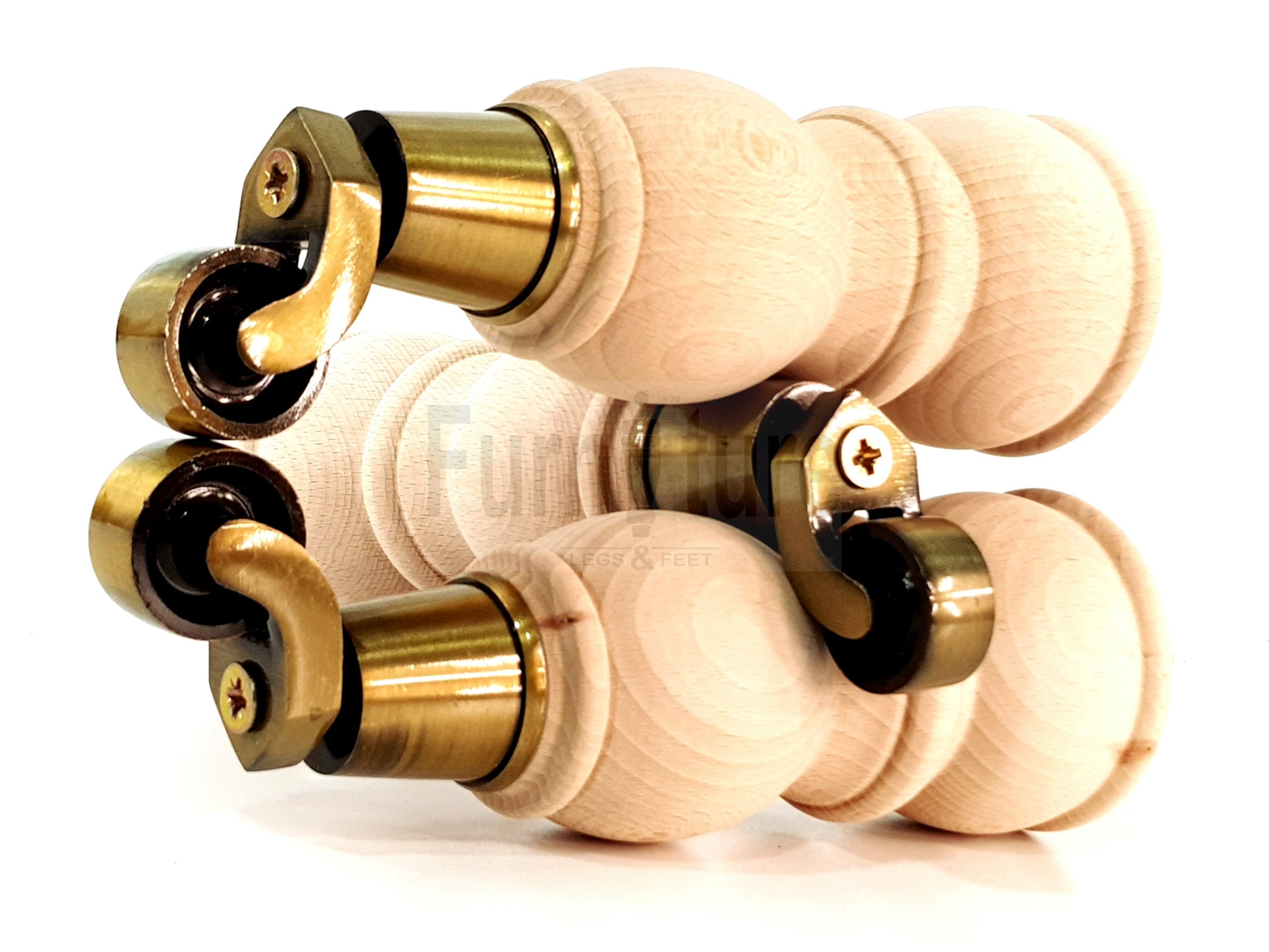 4 Turned Wood Furniture Feet With Castor 205mm High Legs Raw Wood M8 Sofas Chairs Stools Cabinets 8 Inches Tall 