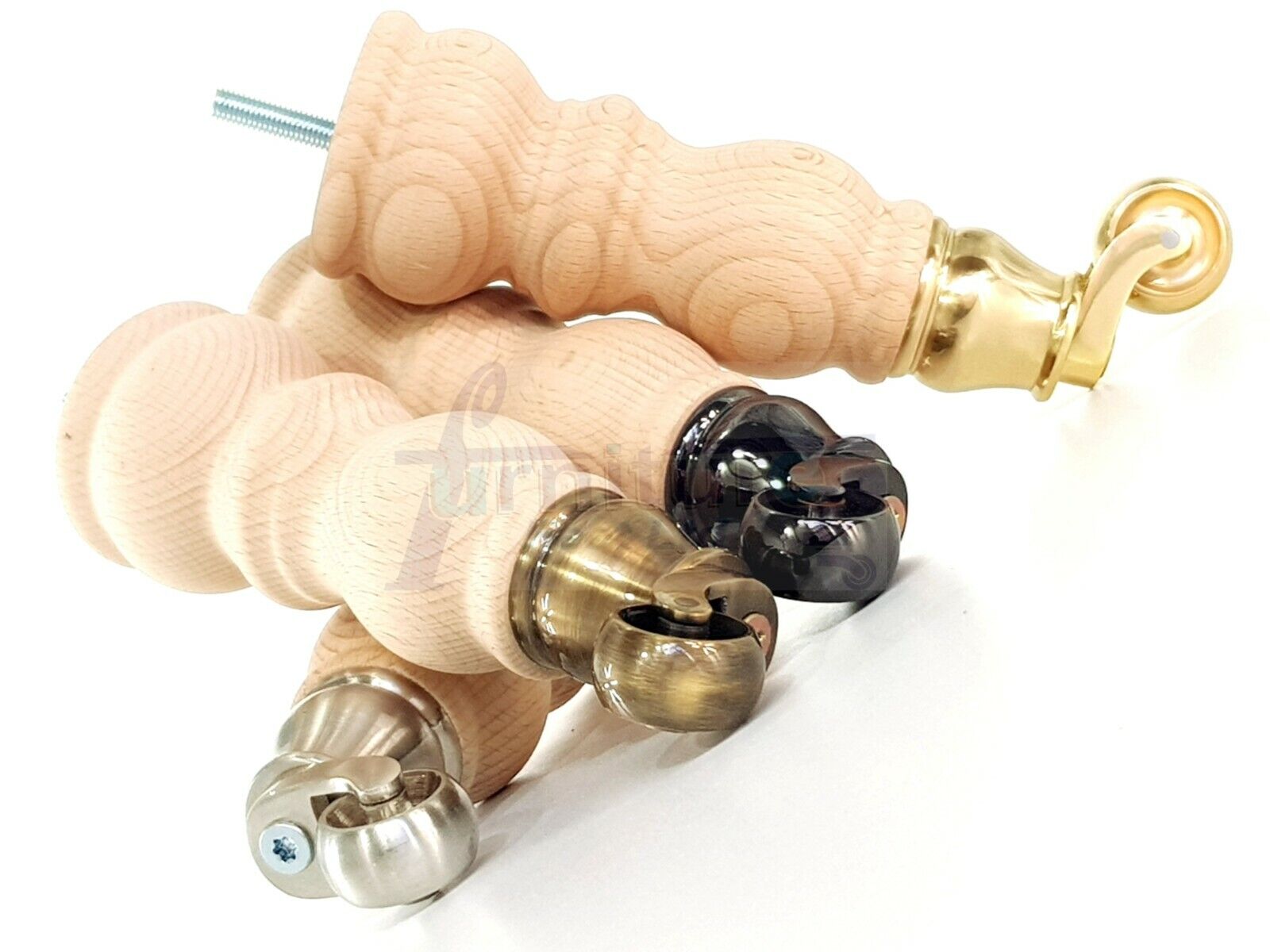 4x Furniture Feet With Castor 205mm High Legs Raw Wood M8 Sofas Chairs Stools Cabinets 8 Inches Tall