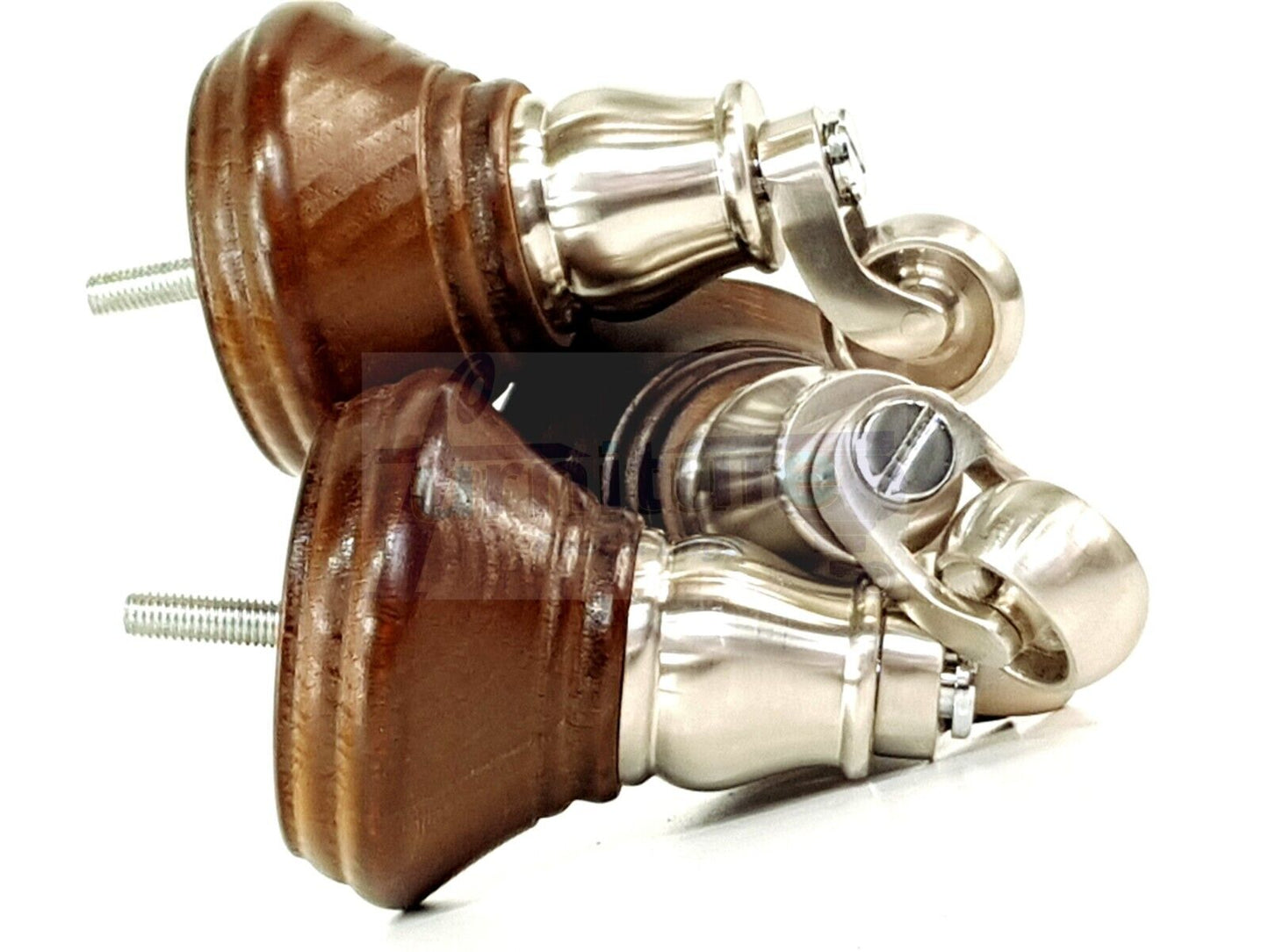 4x Antique Brown Wooden Furniture Sofa Legs M8 With Castors Replacment Chair Settee Feet 115mm - 125mm High