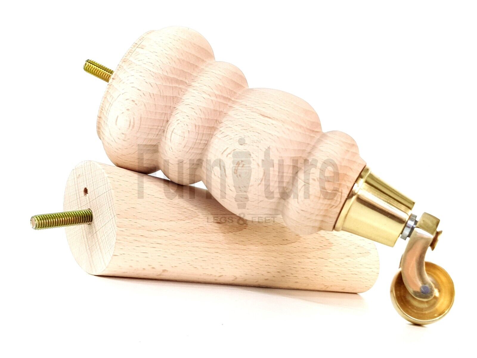 2x Furniture Brass Castor Legs & 2x Angled Solid Wooden Feet M8 Chairs Sofa 200mm High
