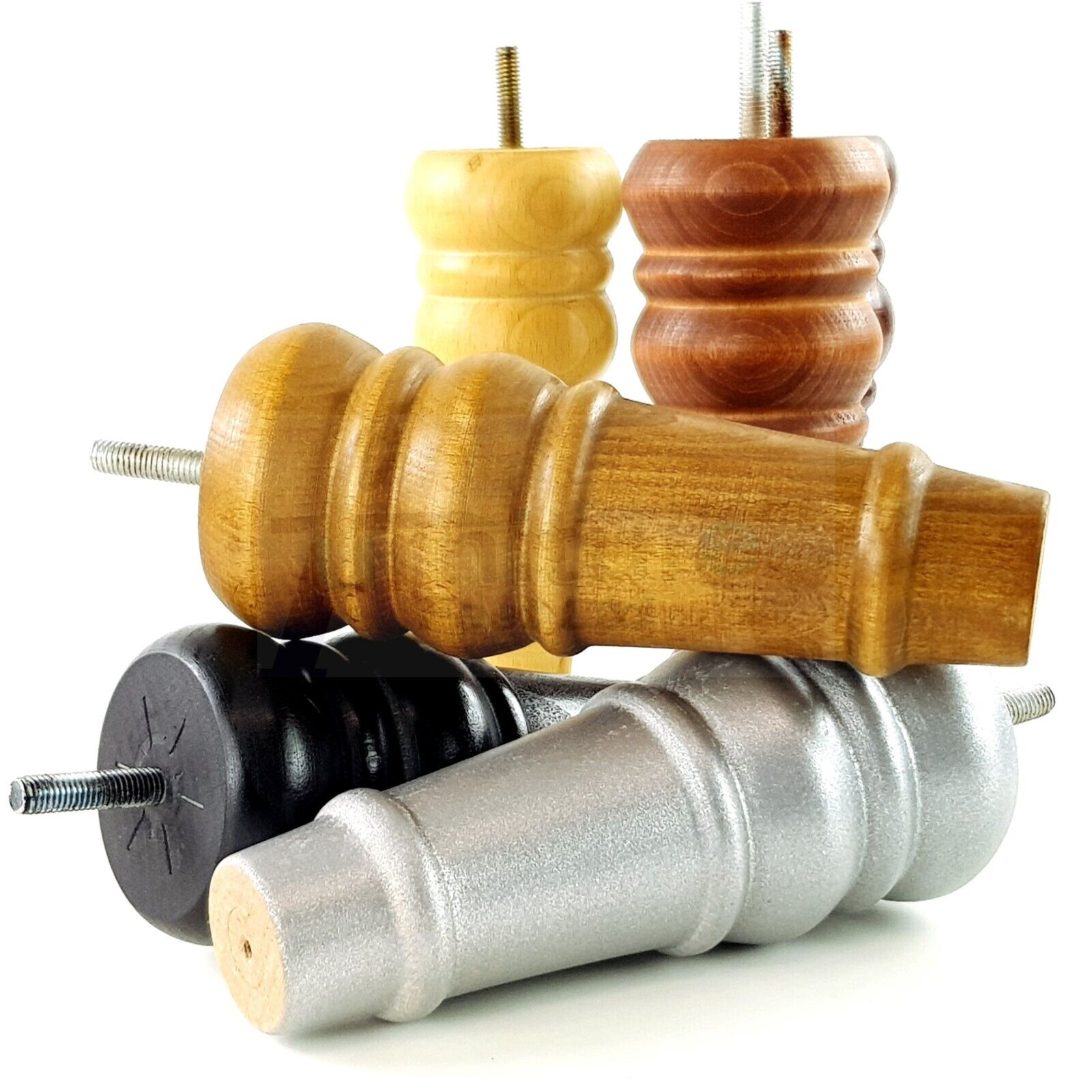 4 Wood Turned Furniture Legs Replacement Bun Feet 165mm High Multiple Colours 6.5 Inches Chairs Stools Sofa's Beds Settee Cabinets M8