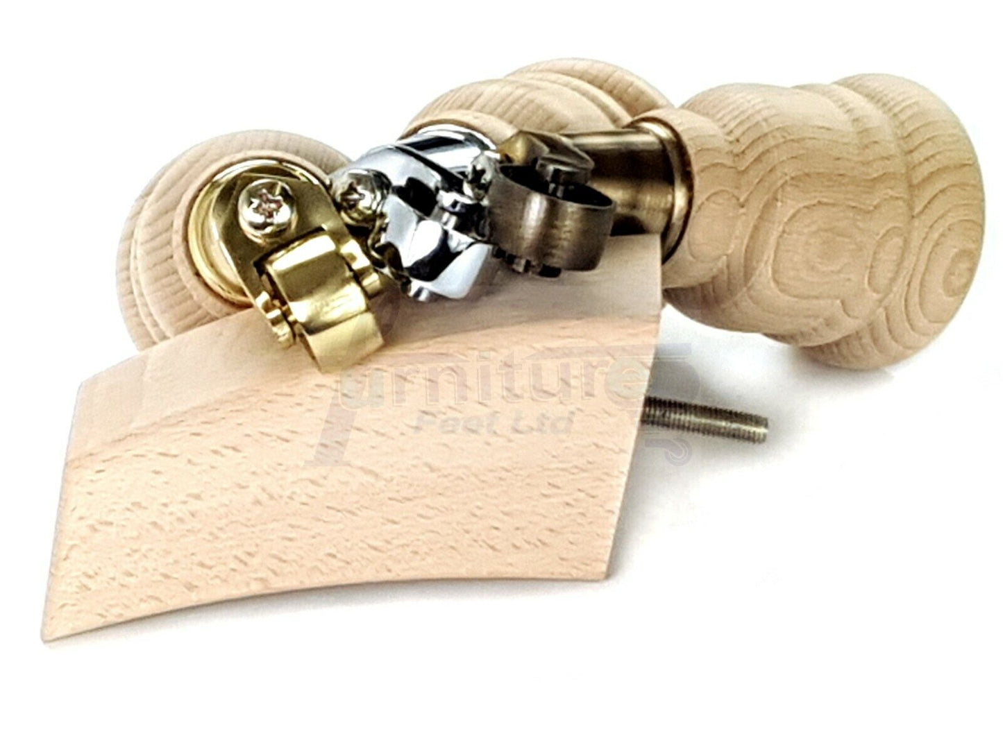 Turned Furniture Feet 2 With Castors 155mm and 2 Curved Back Legs Raw Wood for Sofas Chairs Stools Cabinets Beds M8 6 Inches