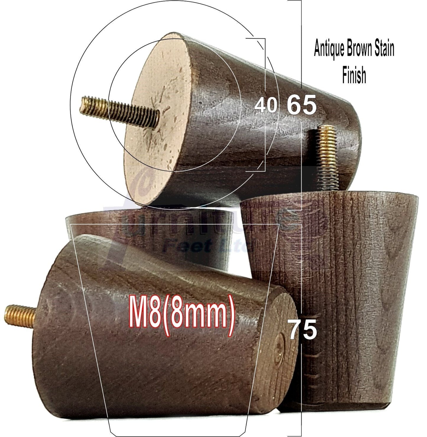 4x Solid Wood Turned Furniture Legs Replacement Bun Feet 75mm High Chairs Stools Sofa's Beds Settee M8