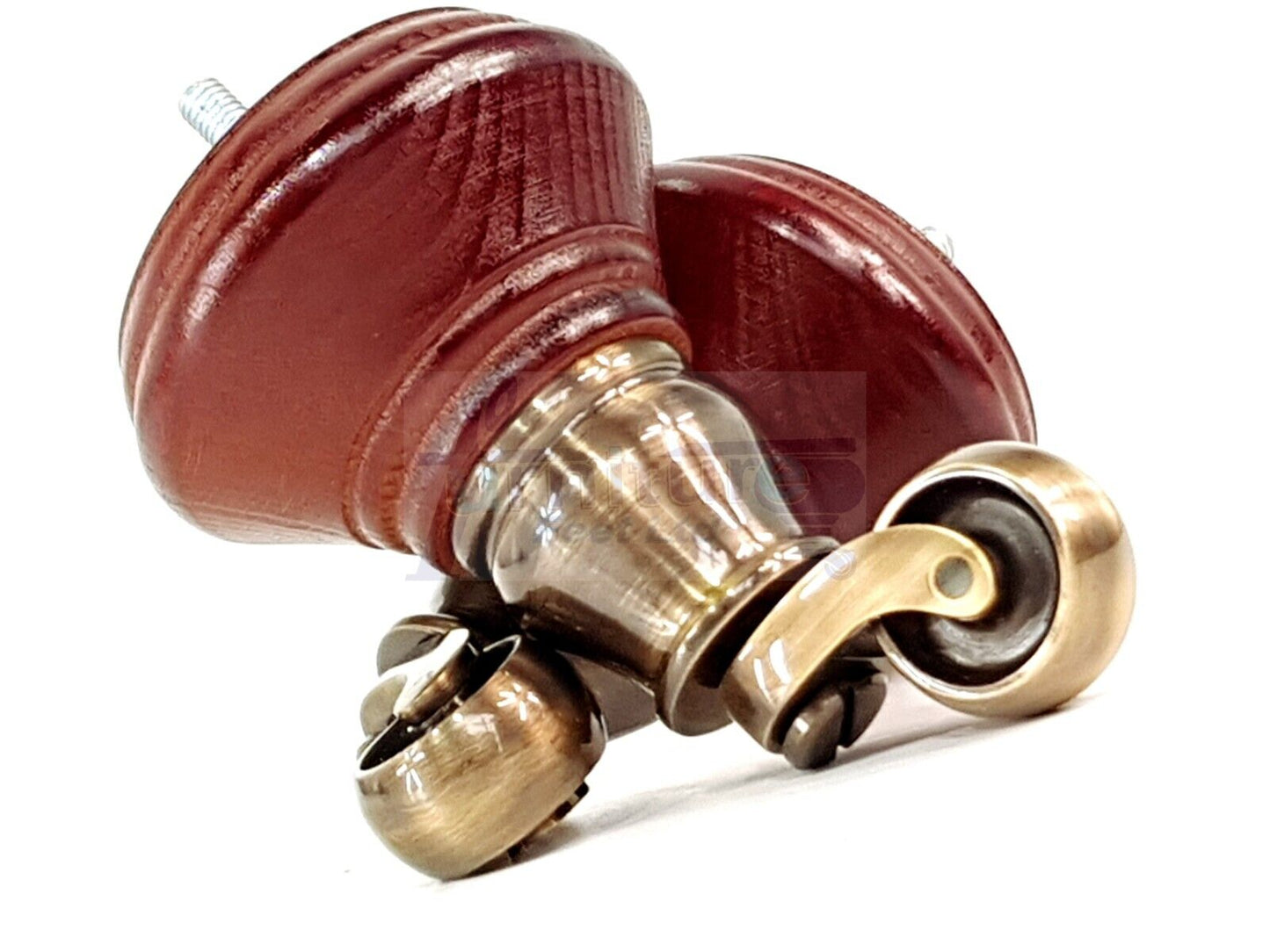 4x Mahogany Wooden Furniture Sofa Legs M8 With Castors Replacment Chair Settee Feet 115mm - 125mm High