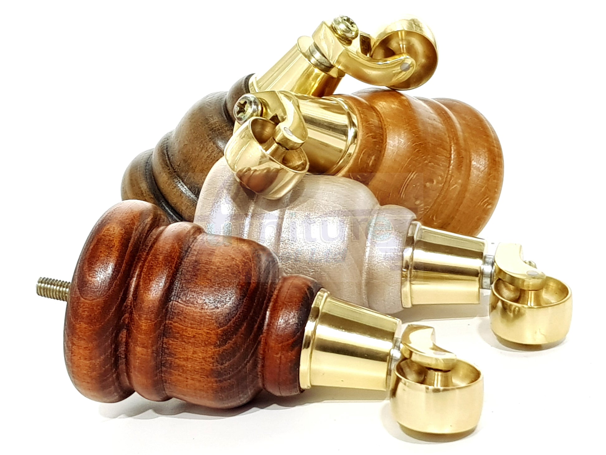 4 Turned Wood Furniture Feet With Brass Castors 155mm Legs Sofas Chairs Stools Cabinets Beds M8 6 Inches