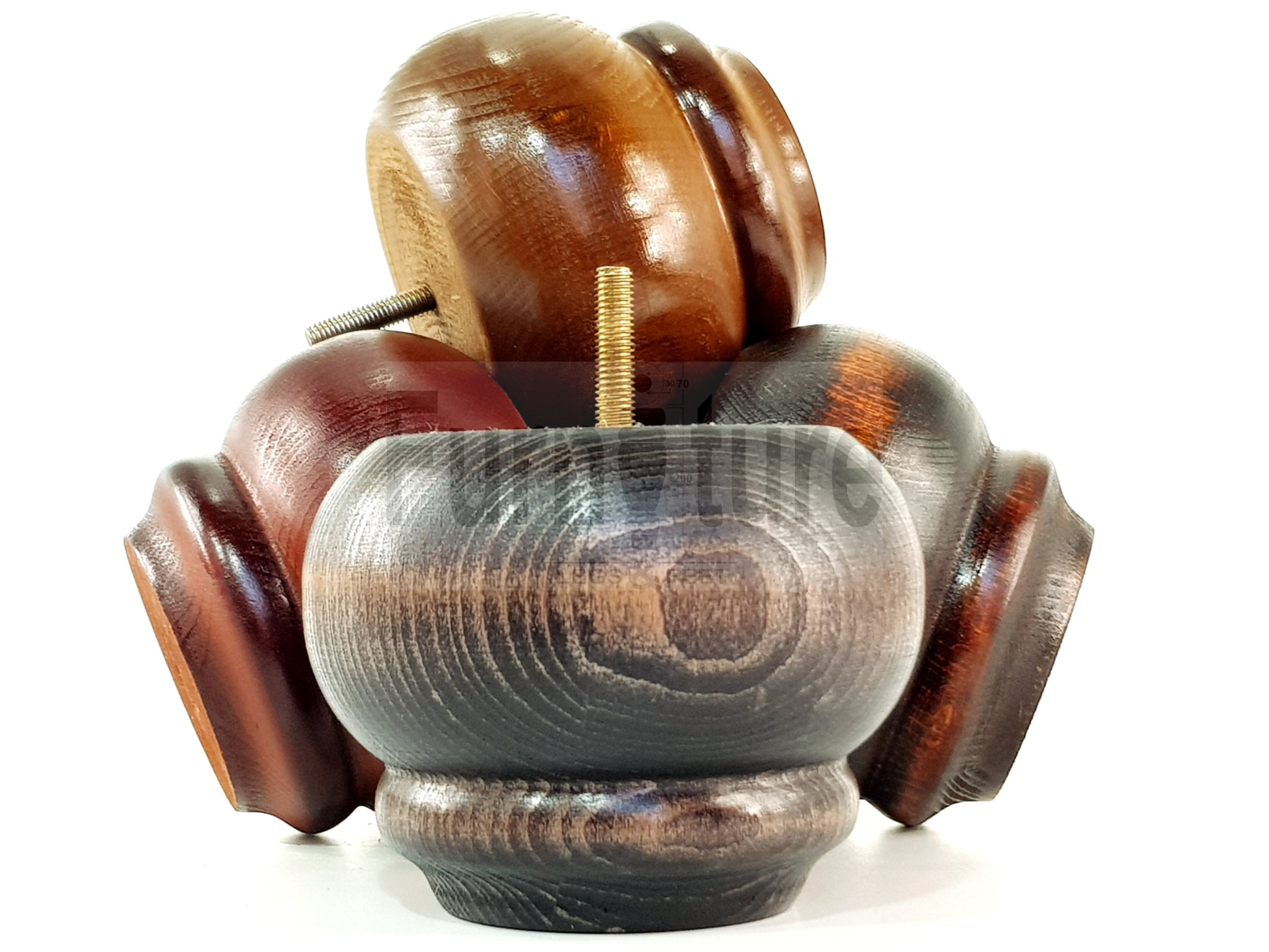  4 Turned Wooden Furniture Legs Replacement Feet 50mm High 10mm Thread For Settees, Chairs