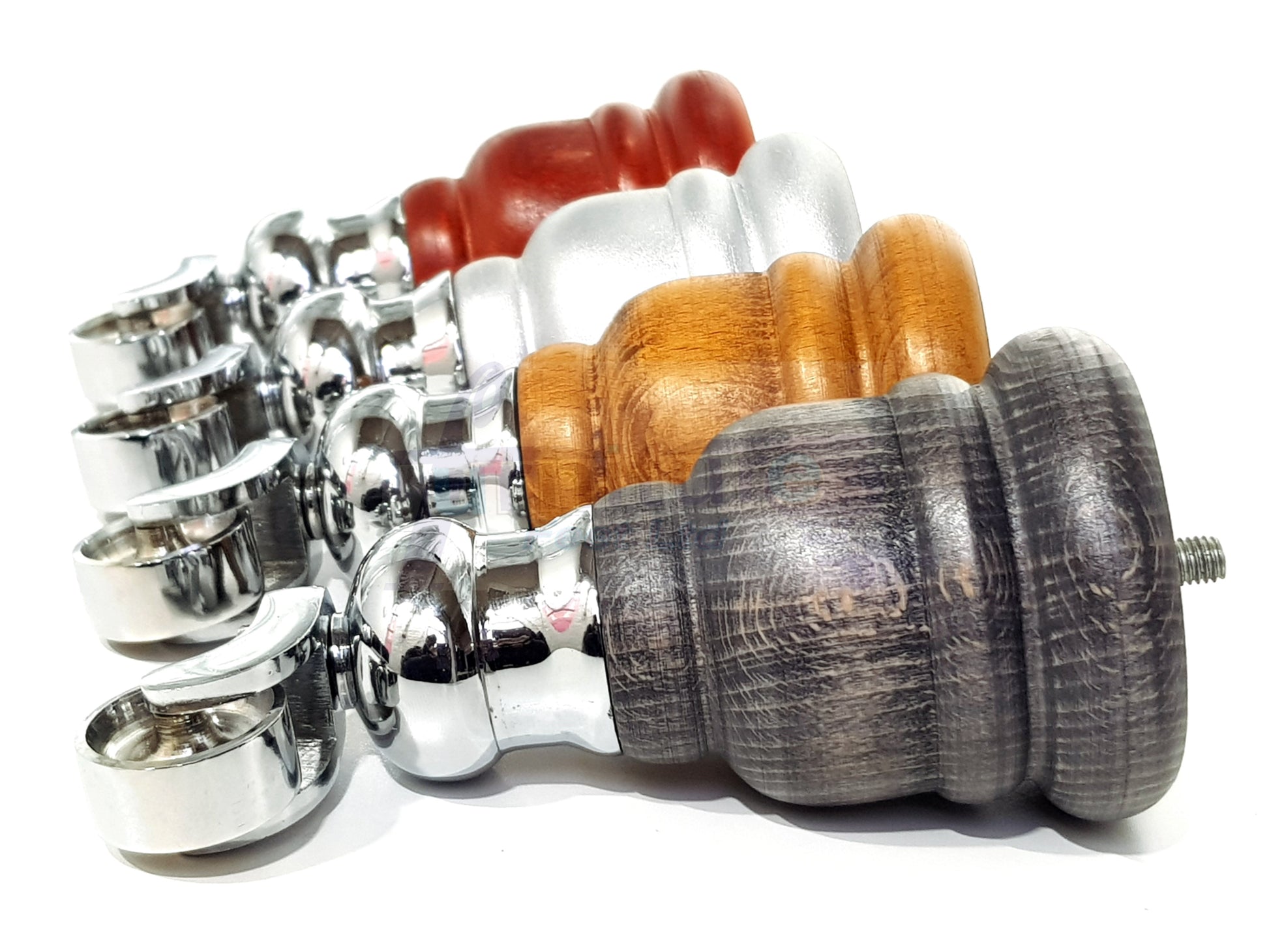 4 Turned Wood Furniture Feet With Chrome Cauldron Castors 155mm Legs Sofas Chairs Stools Cabinets Beds M8 6 Inches