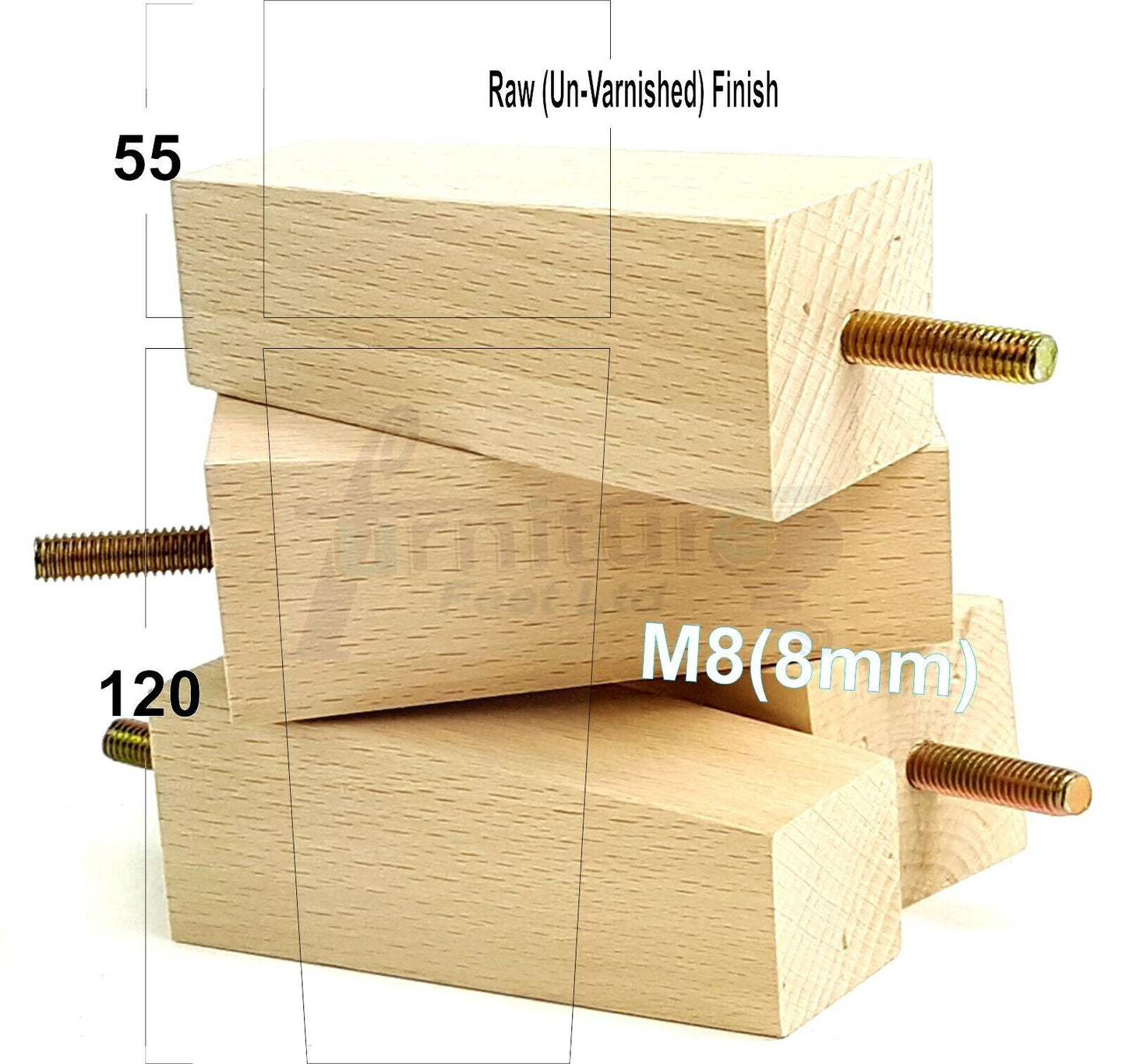 4x Solid Wood Furniture Legs Chair Settee Replacement Feet 120mm High 8mm Thread