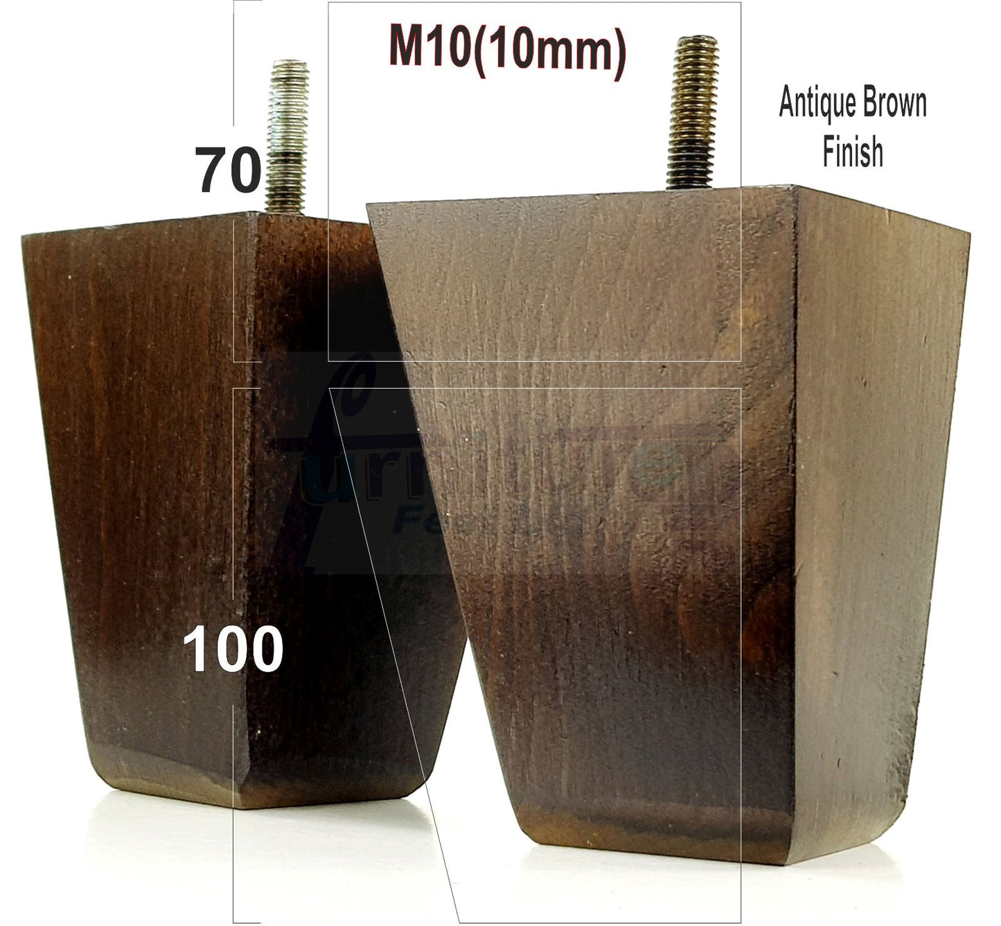 4x Angled Block Wood Sofa Legs 100mm High Replacement Furniture Feet Chairs Cabinets M10 Thread