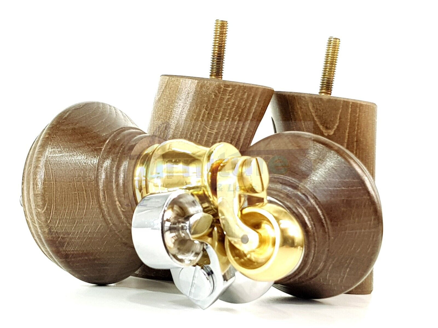 2 Antique Brown Stain Wood Furniture Sofa Legs With Castor 125mm & 2 Angled Back Feet Chair Settee 100mm High M8