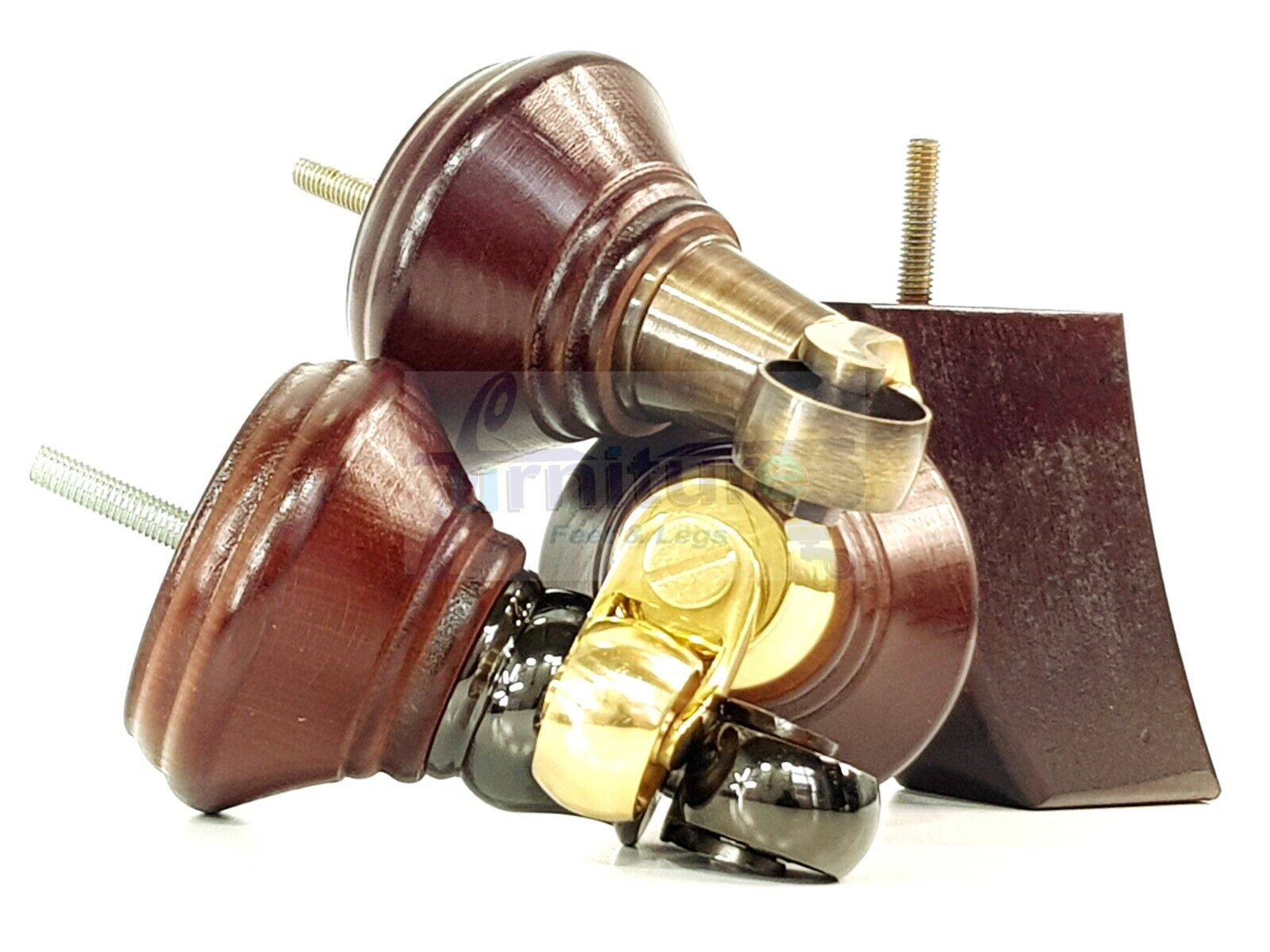 2 Antique Mahogany Wood Furniture Sofa Feet With Castor 125mm & 2 Curved Legs Chair Settee 100mm High M8