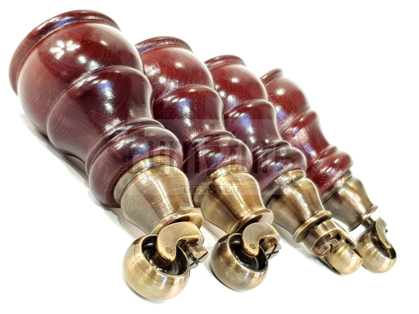 4 Turned Wood Feet Mahogany Castor Legs Chair Furniture Stools Sofa Chairs M8 160mm 6 Inch High